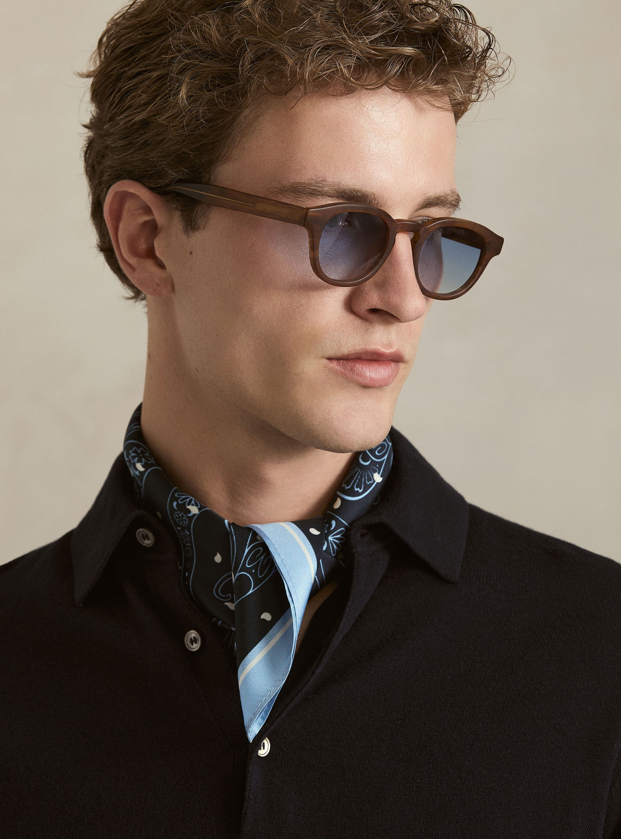 Cotton and cashmere blend knitted polo, NAVY BLUE