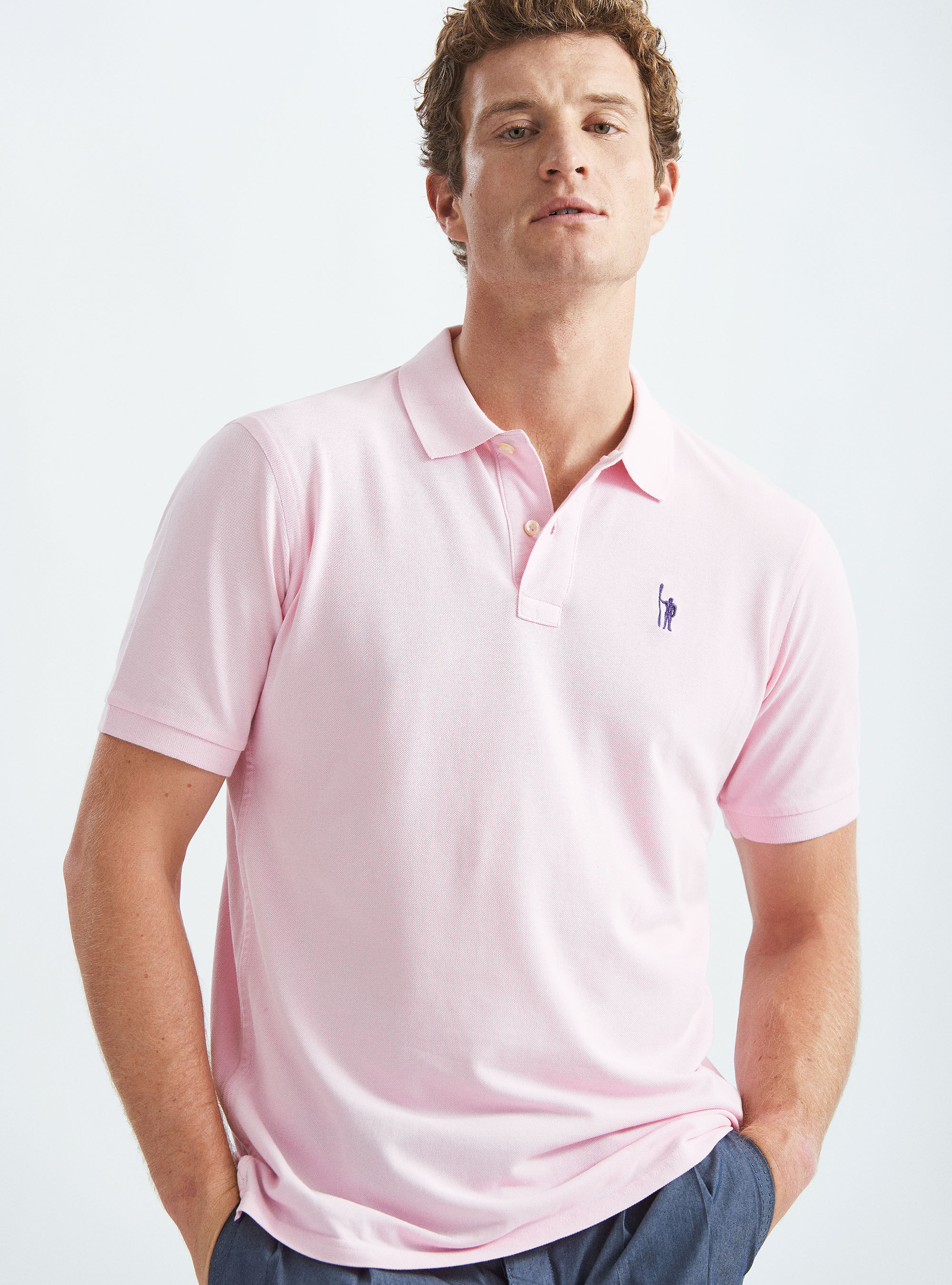 Classic cotton pique polo with embroidery, PINK