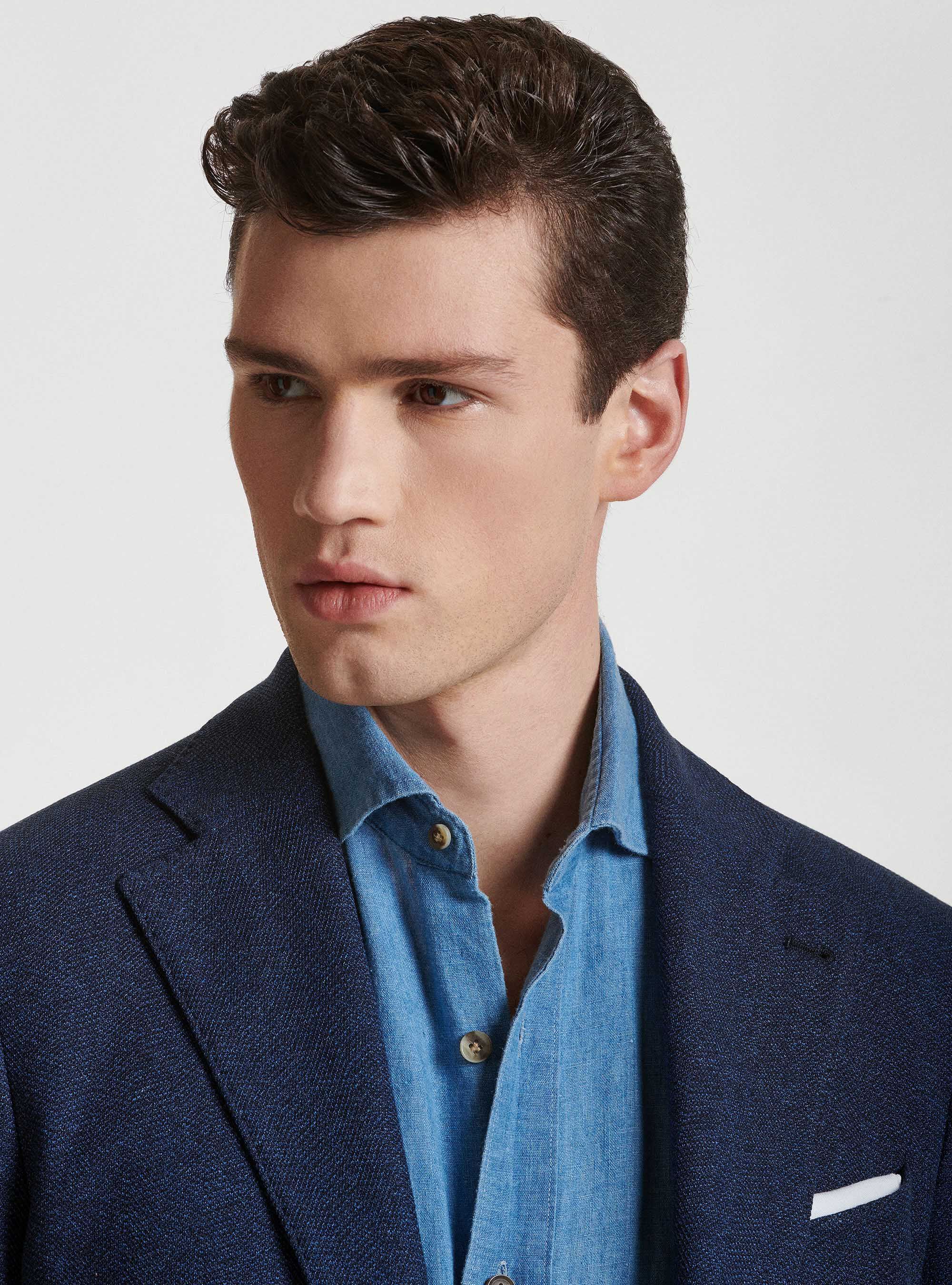 Giacca spigata in jersey di cotone, BLU NAVY