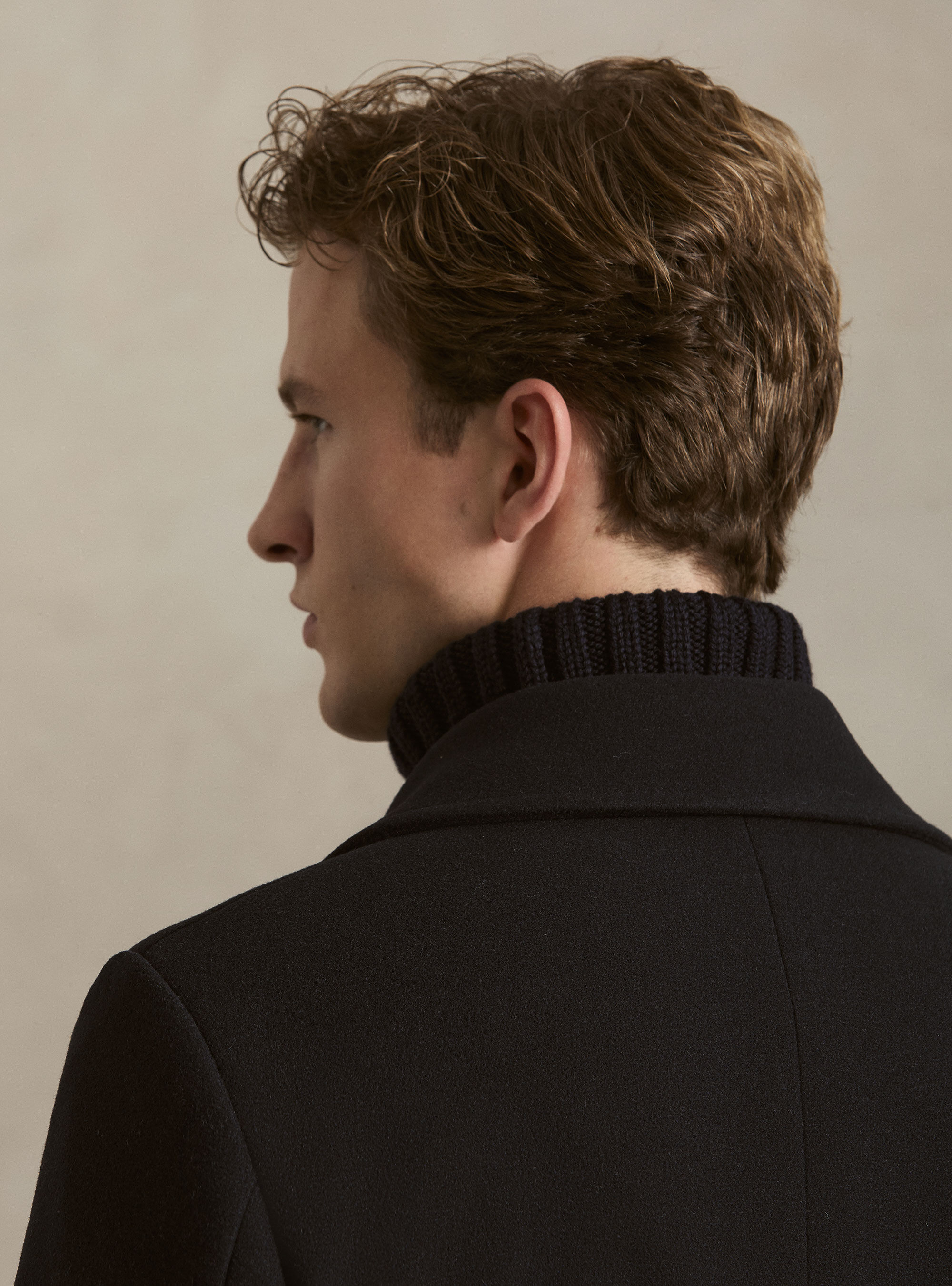 Peacoat doppiopetto tinta unita, NAVY BLUE