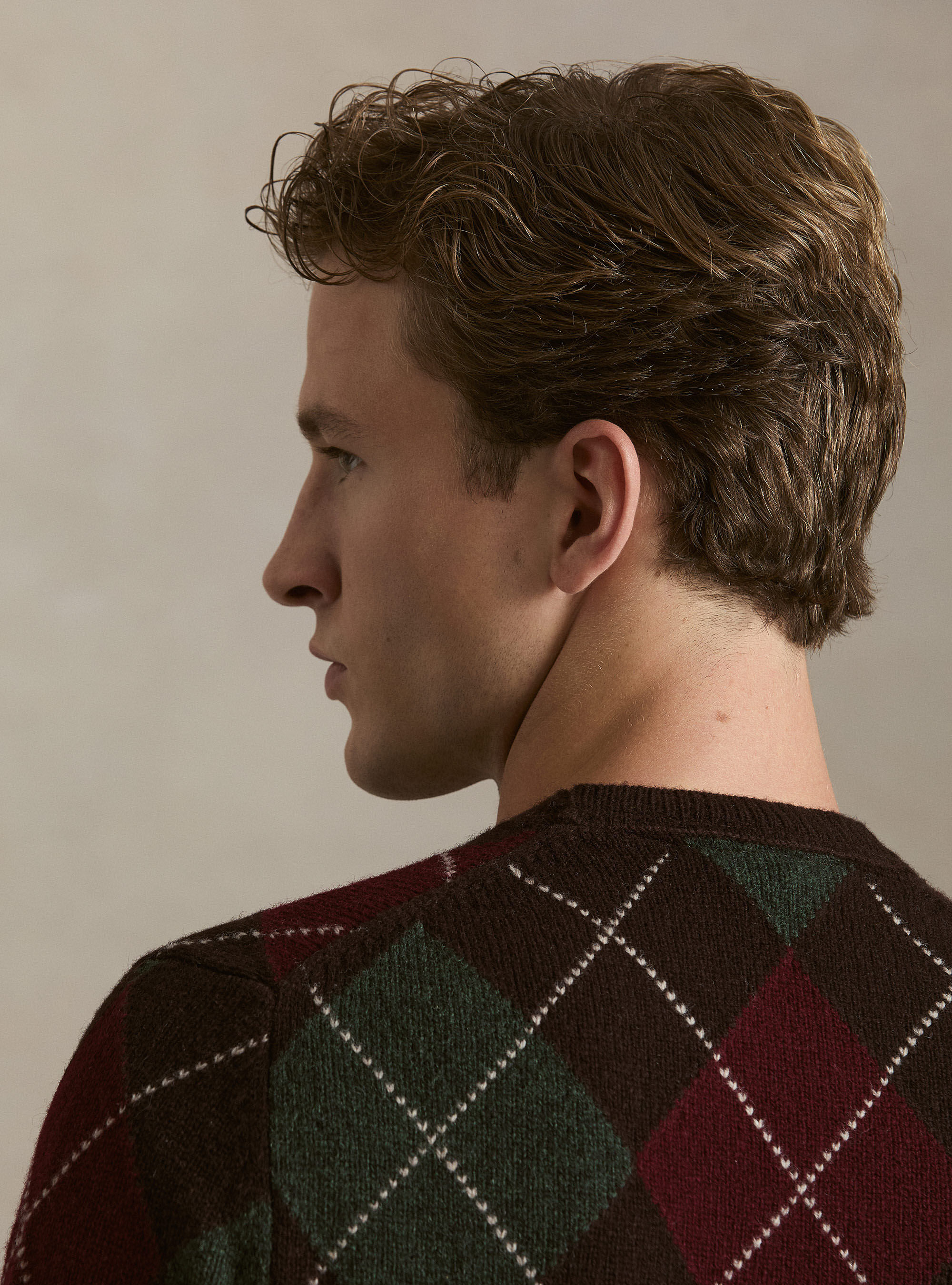 Full intarsia sweater made of Shetland wool, BROWN