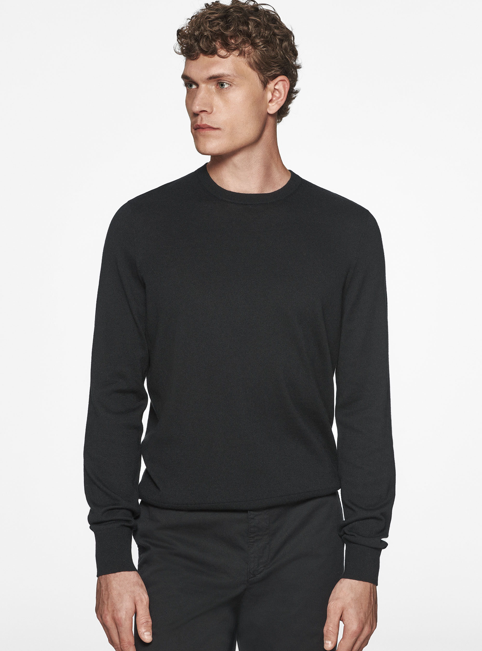Mens black cotton crew neck sweater sale