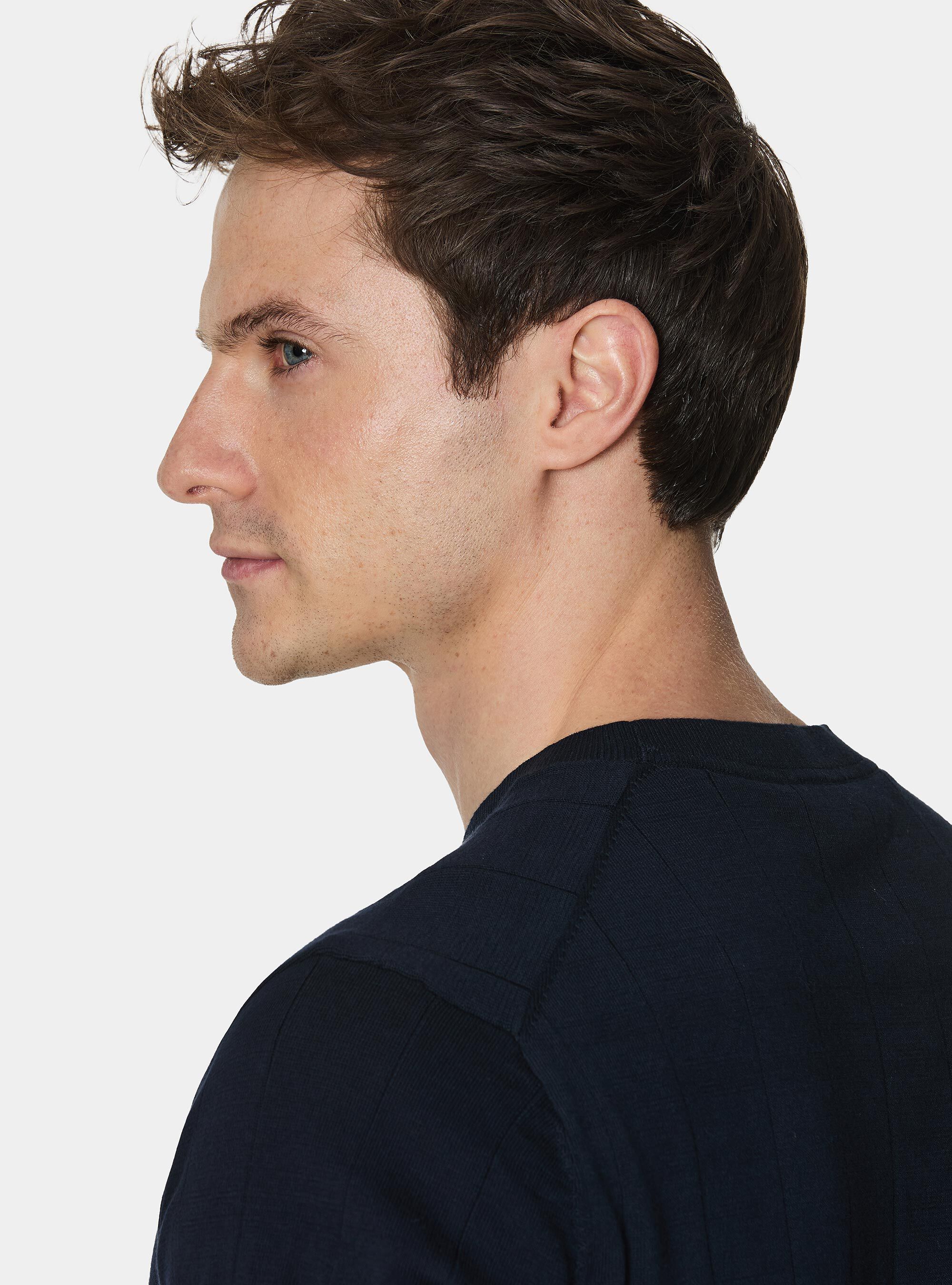 Maglia in puro cotone costa piatta, BLU NAVY