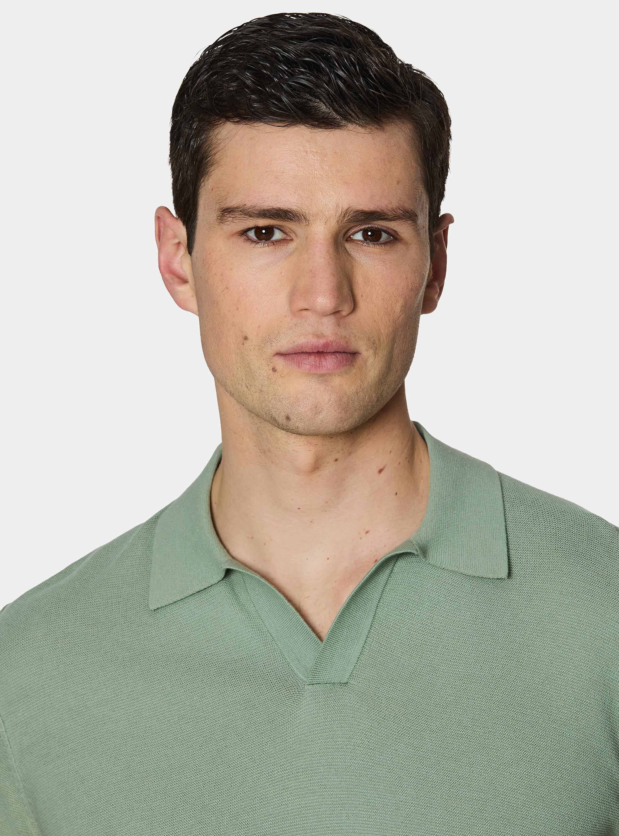 Knitted links polo shirt in extra-fine cotton, SALVIA 0602C