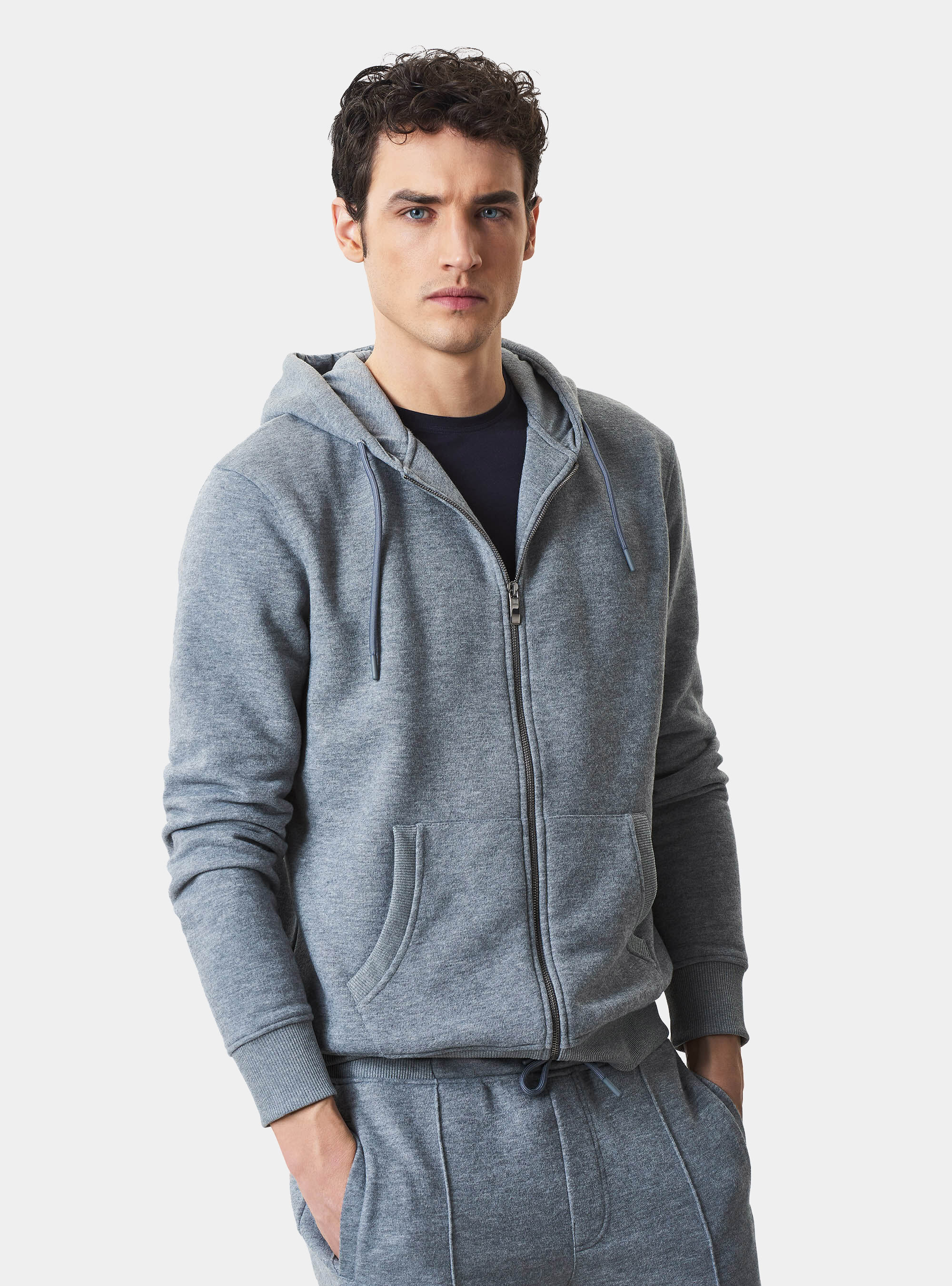 Chaqueta de sudadera con capucha y bolsillos, GRIS MARENGO