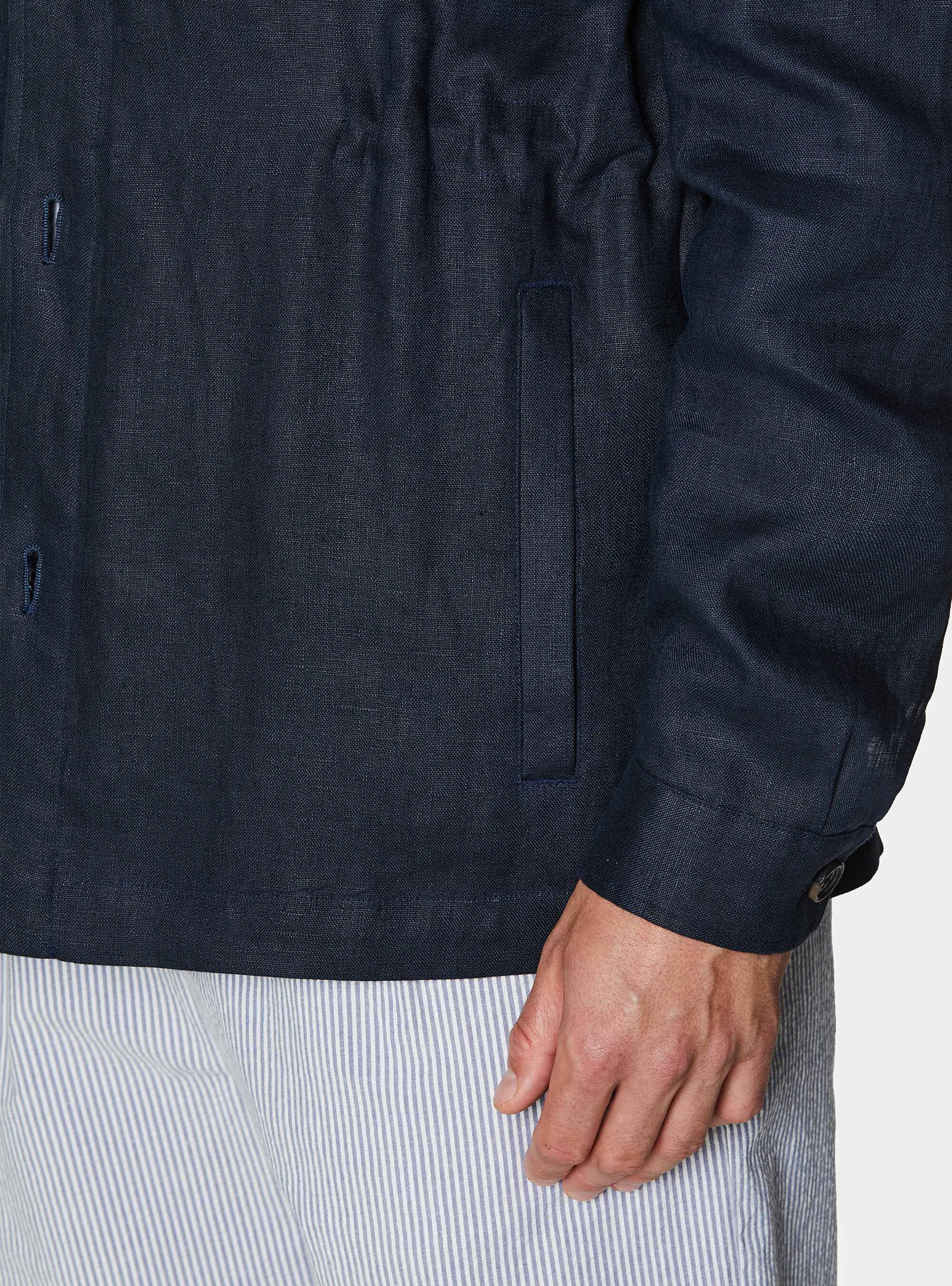 Veste chemise en pur lin avec cordon de serrage, BLEU MARINE