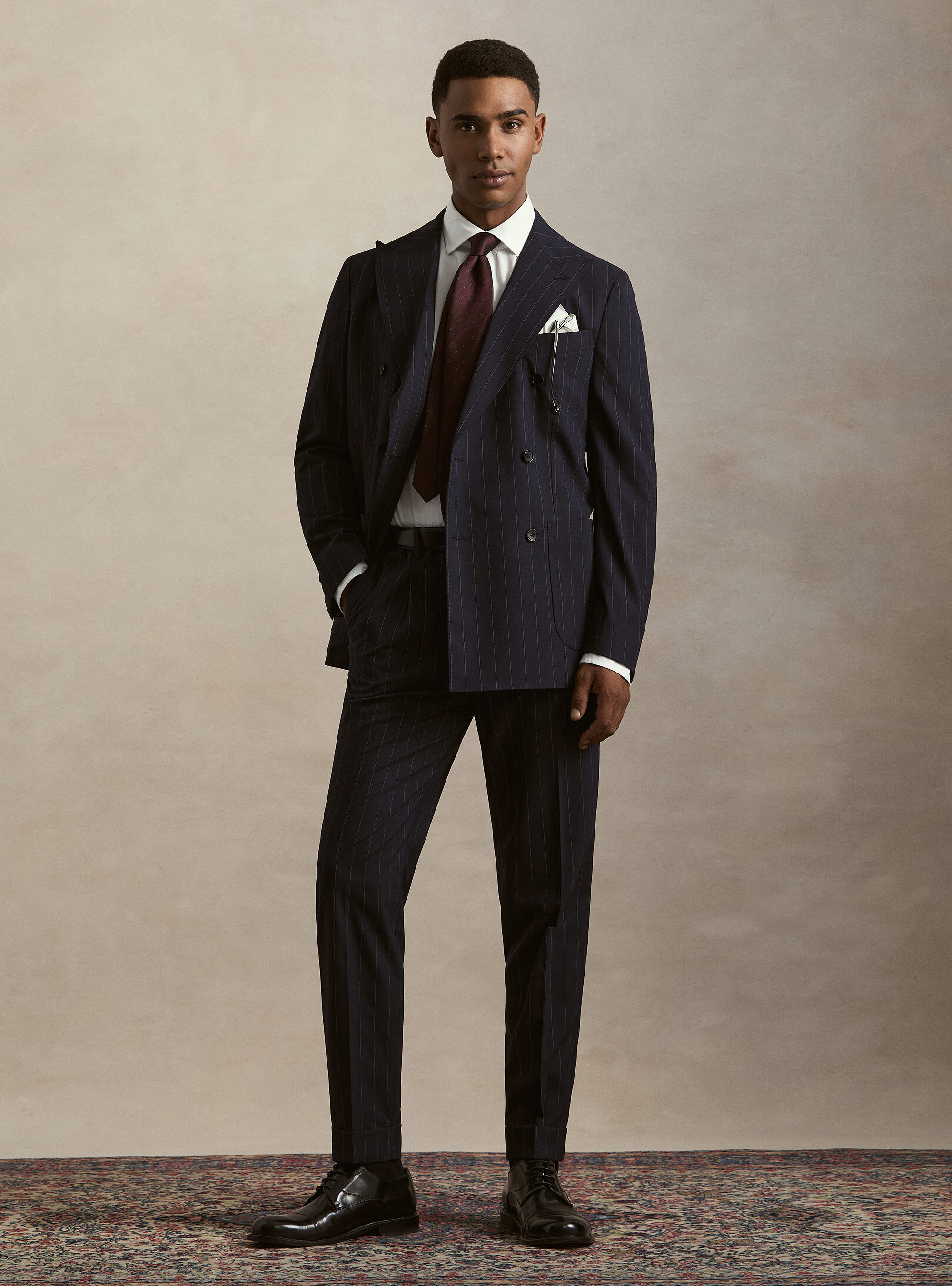 Pantaloni per abito gessato con pince, BLU NAVY
