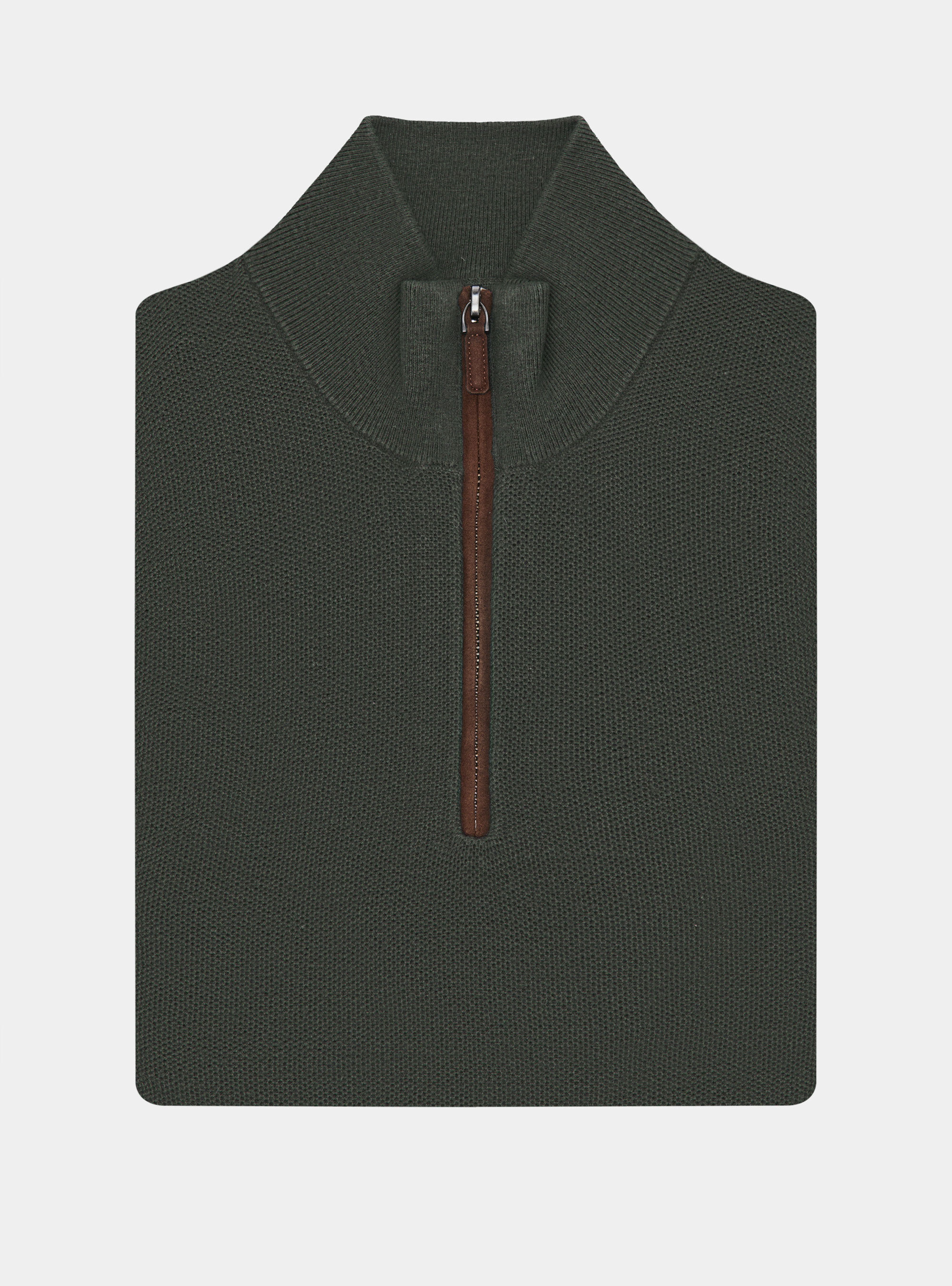 Maglia con mezza zip nido d'ape in cotone cashmere, MILITARE 0609C