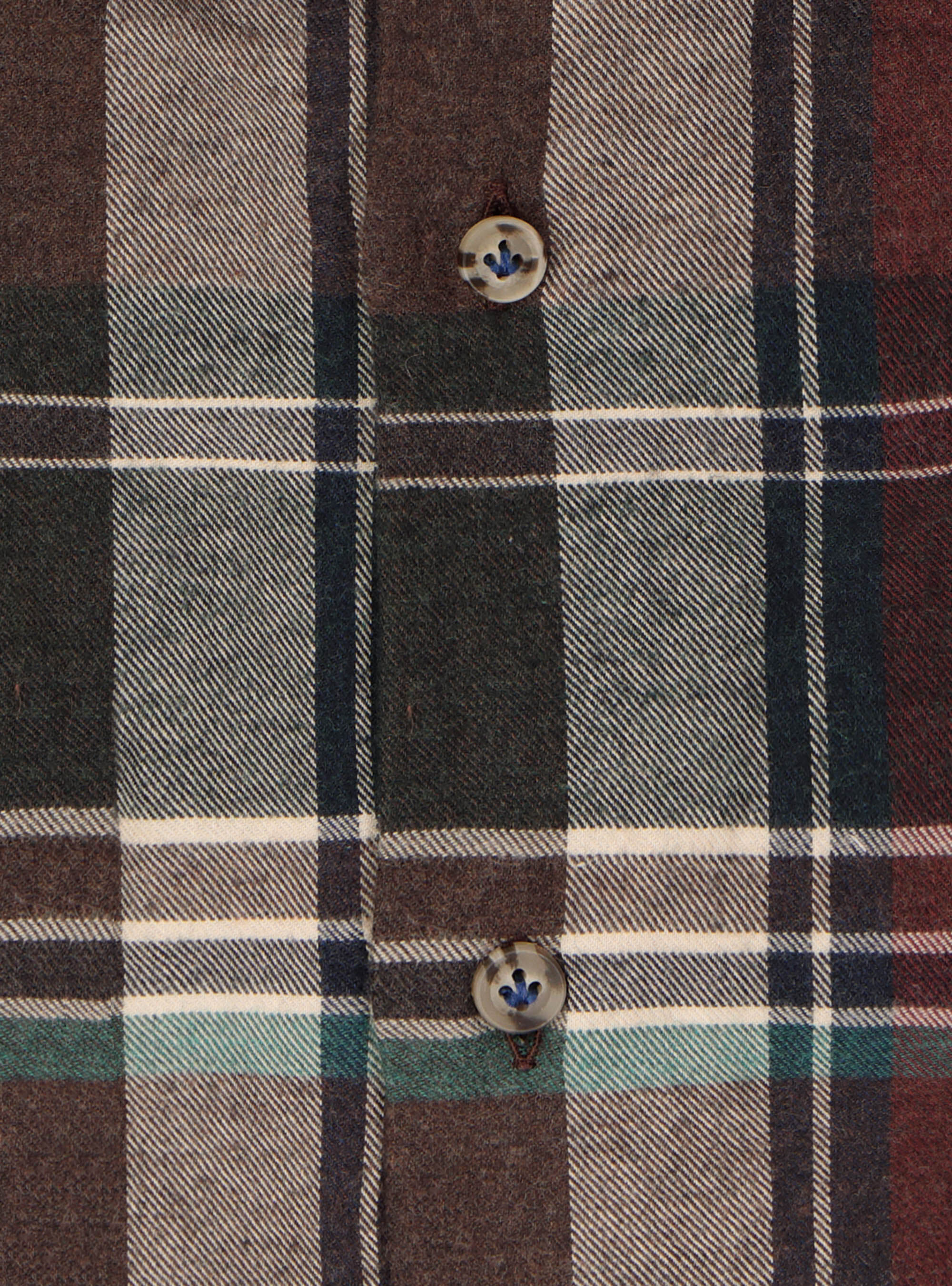 Camicia con collo button down in flanella di cotone a quadri, BROWN