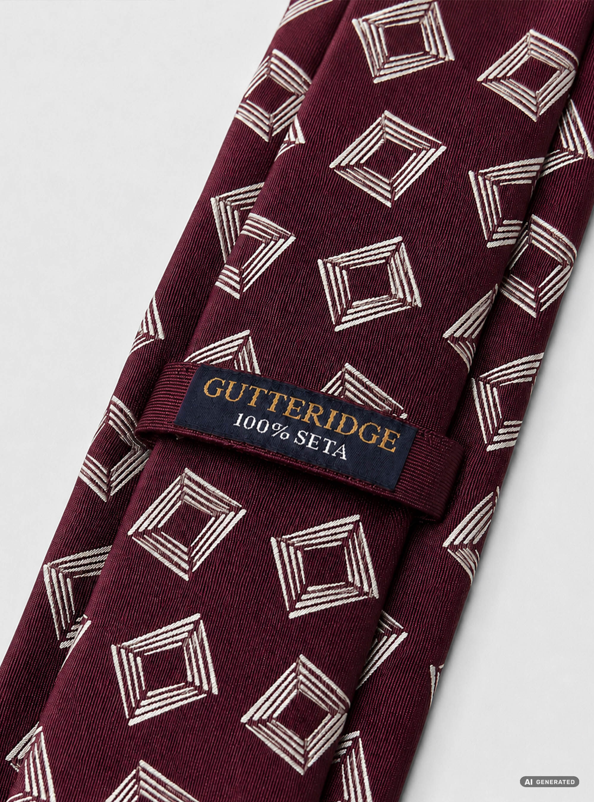 Cravatta in twill di seta fantasia geometrica, BORDEAUX