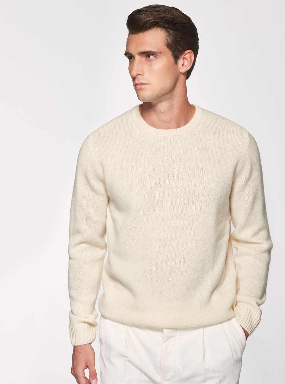 Round-neck sweater in pure Shetland wool