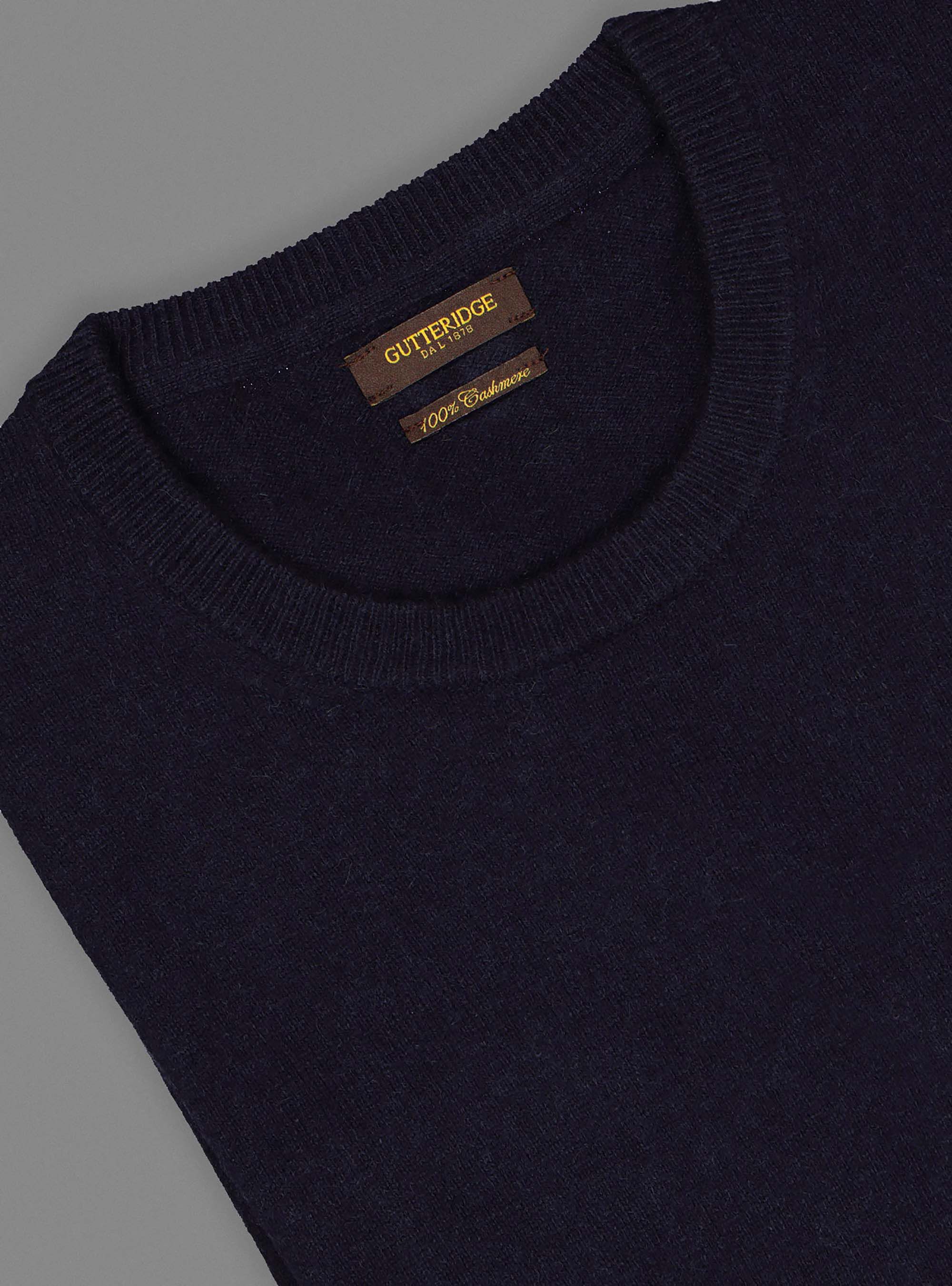 Maglia girocollo basic in puro cashmere, NAVY BLUE