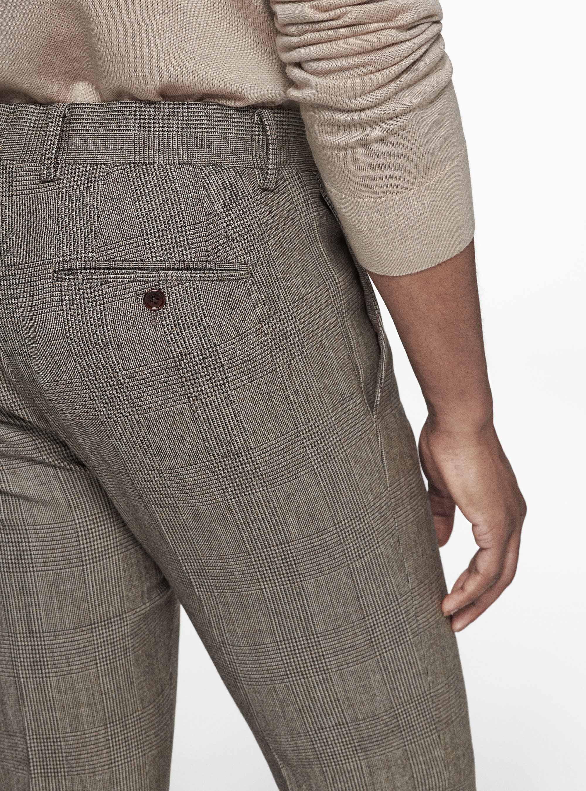 Pantaloni Principe di Galles in lana e cashmere, MARRONE