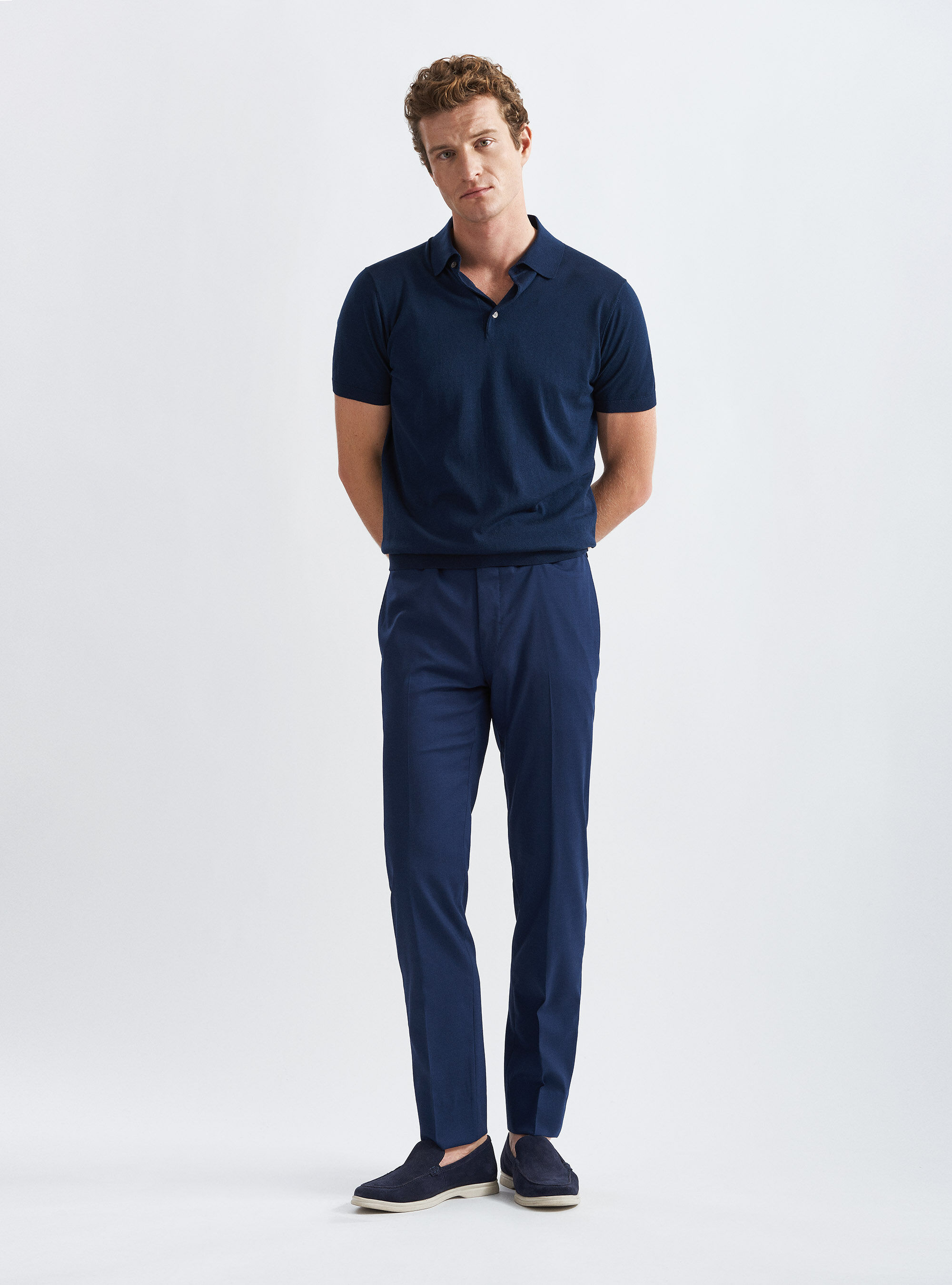 Silk and cotton polo shirt, NAVY BLUE