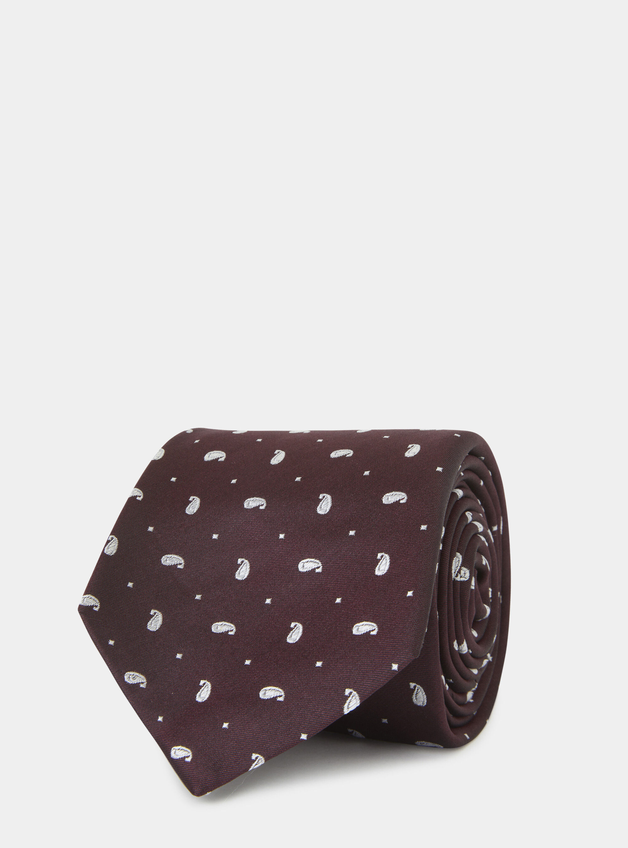 Cravate en soie &agrave; motif cachemire, BORDEAUX