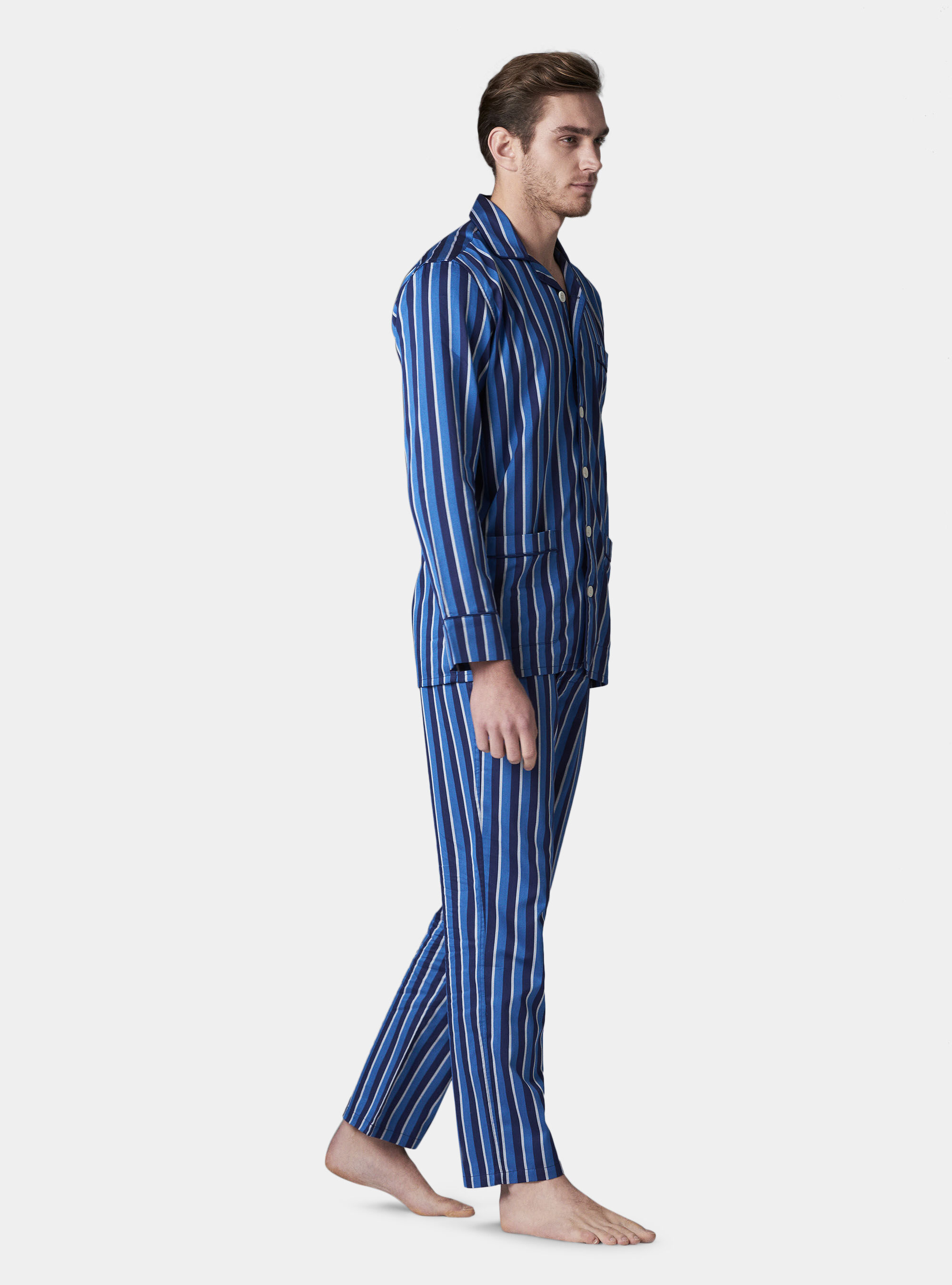 Mens blue striped discount pajamas