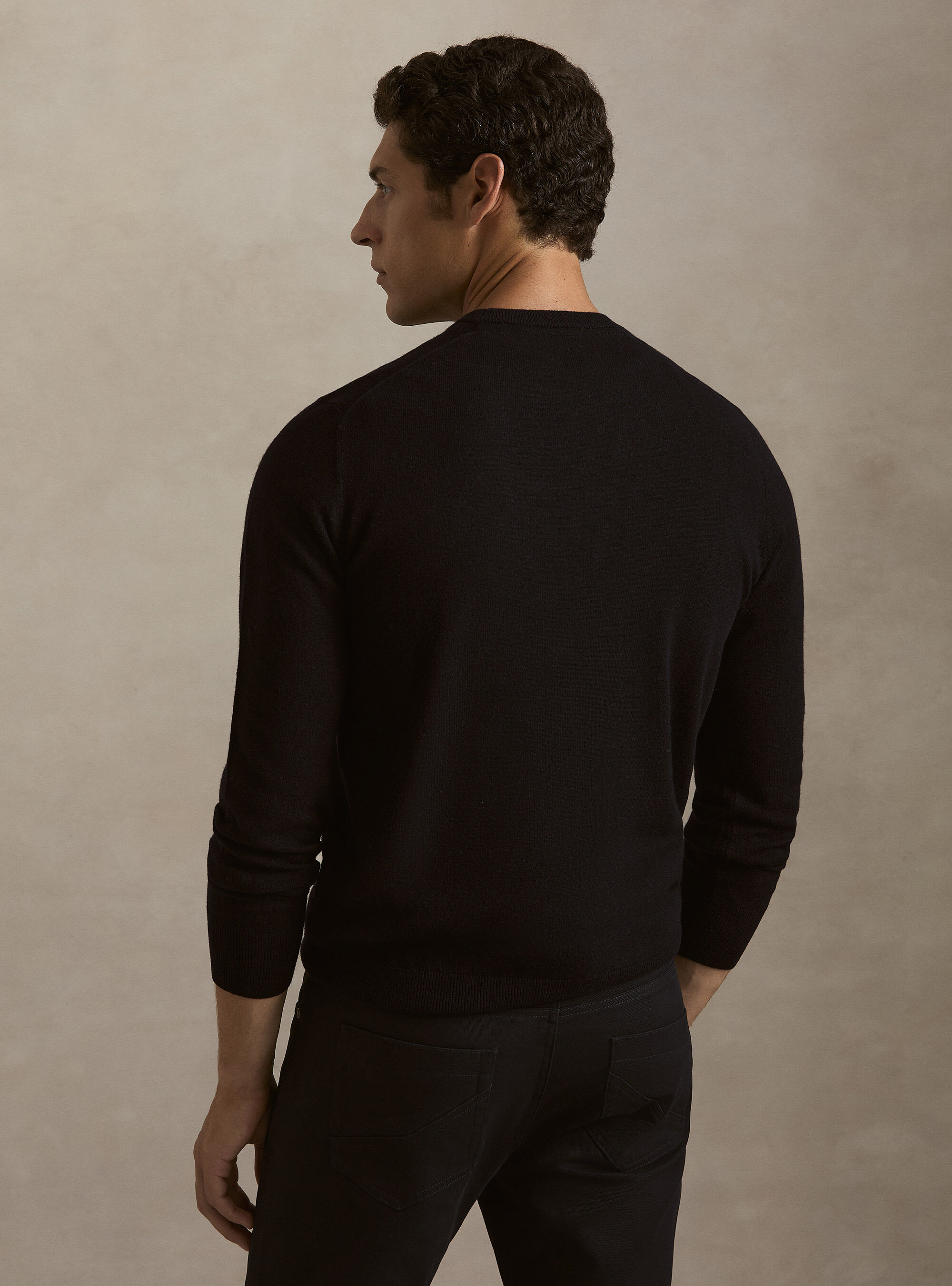 Girocollo in maglia in lana poliammide cashmere, NAVY BLUE