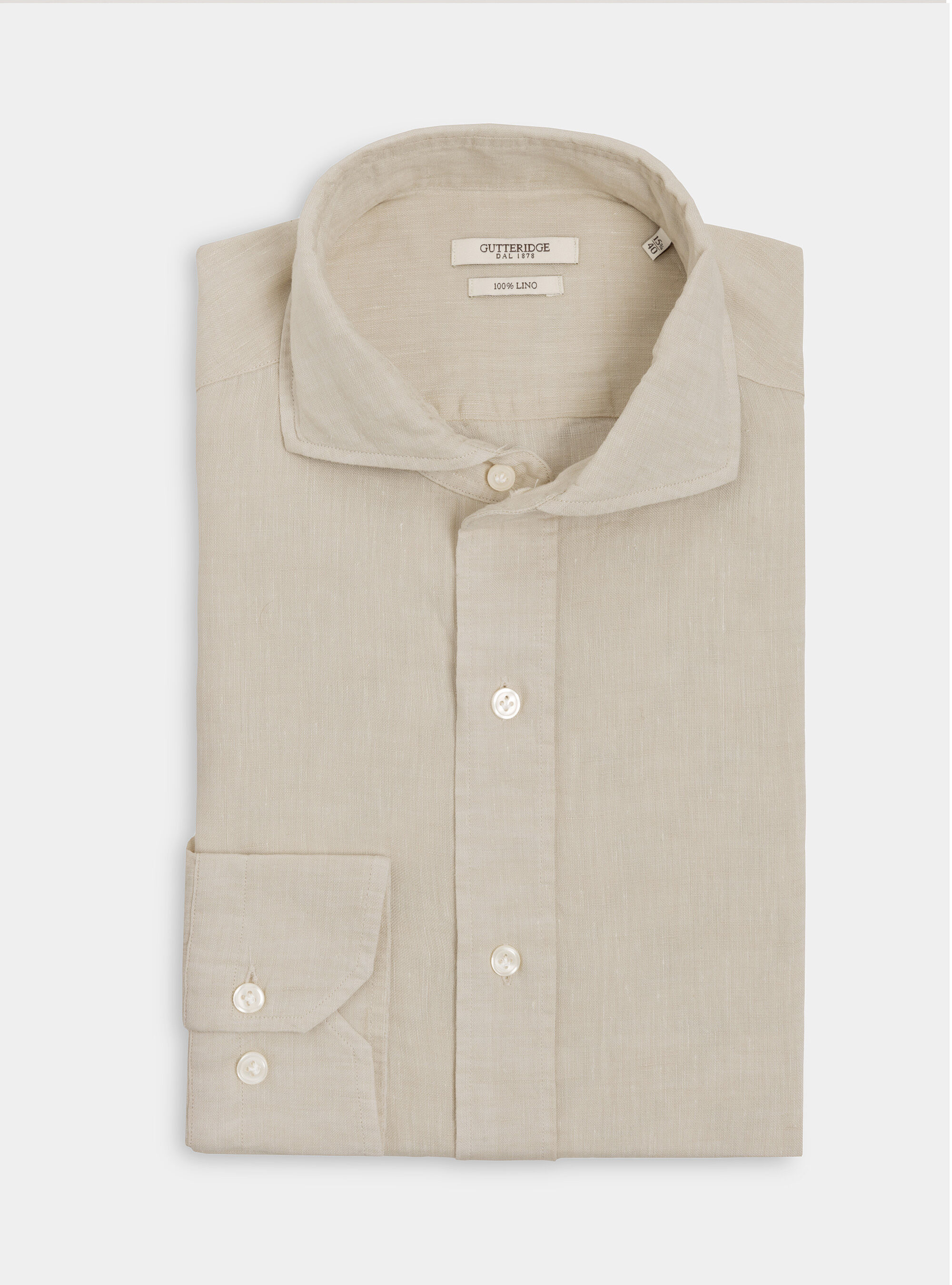 Camicia collo francese in lino, SABBIA