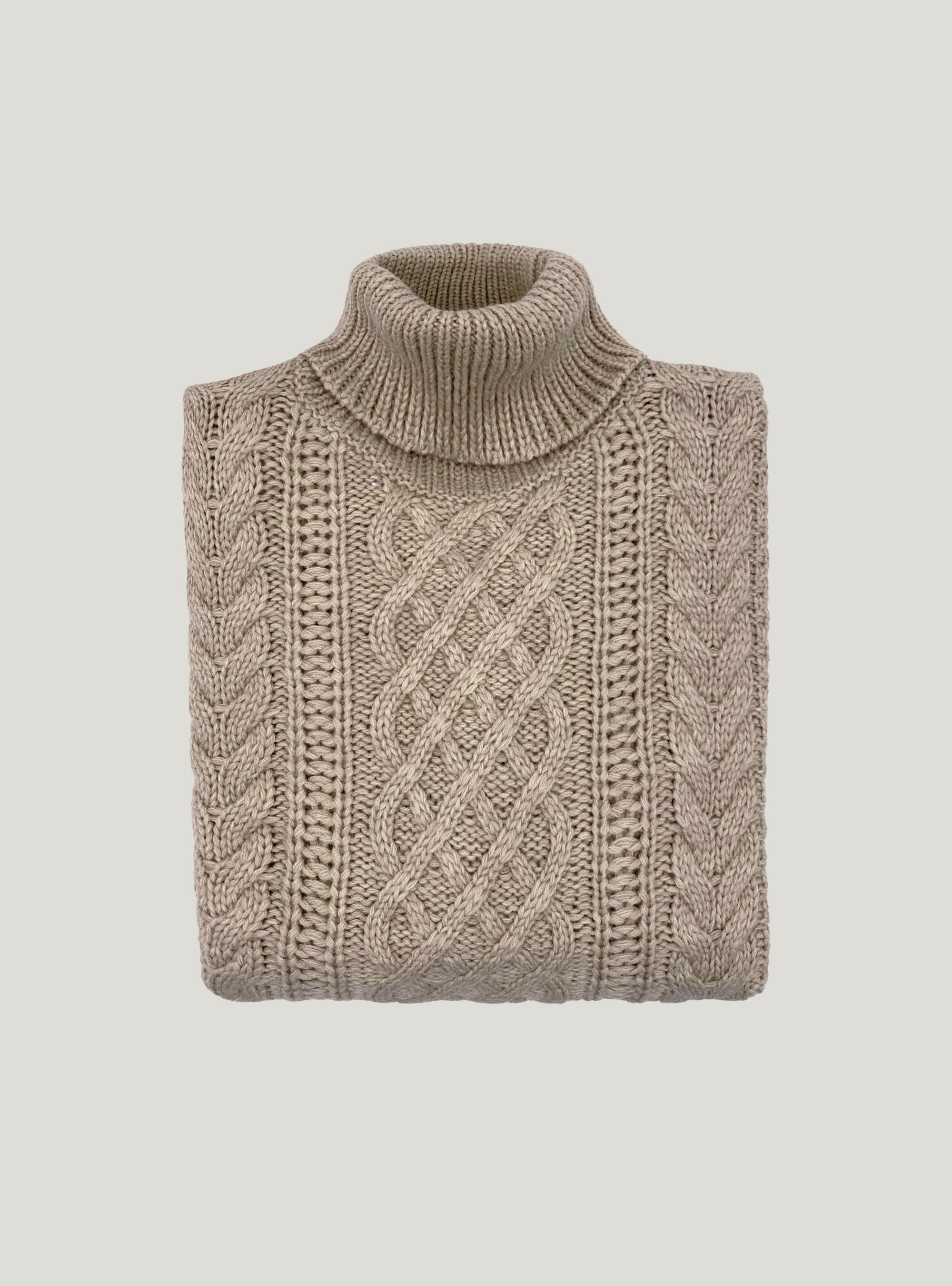 Pullover collo alto a trecce wool blend, CRUDO