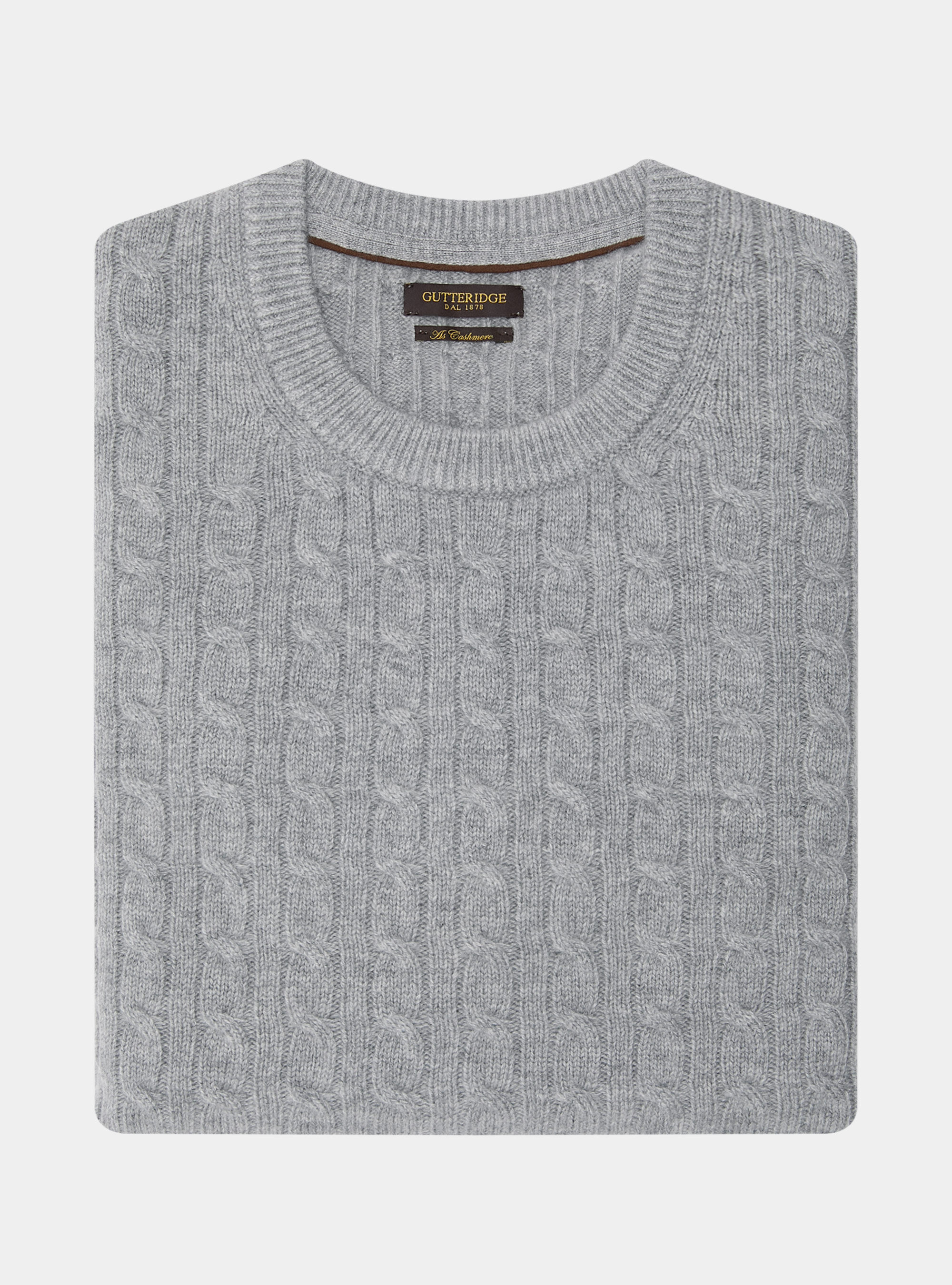 Maglia girocollo con treccia in lana e cashmere, GRIGIO MELANGE 0151C