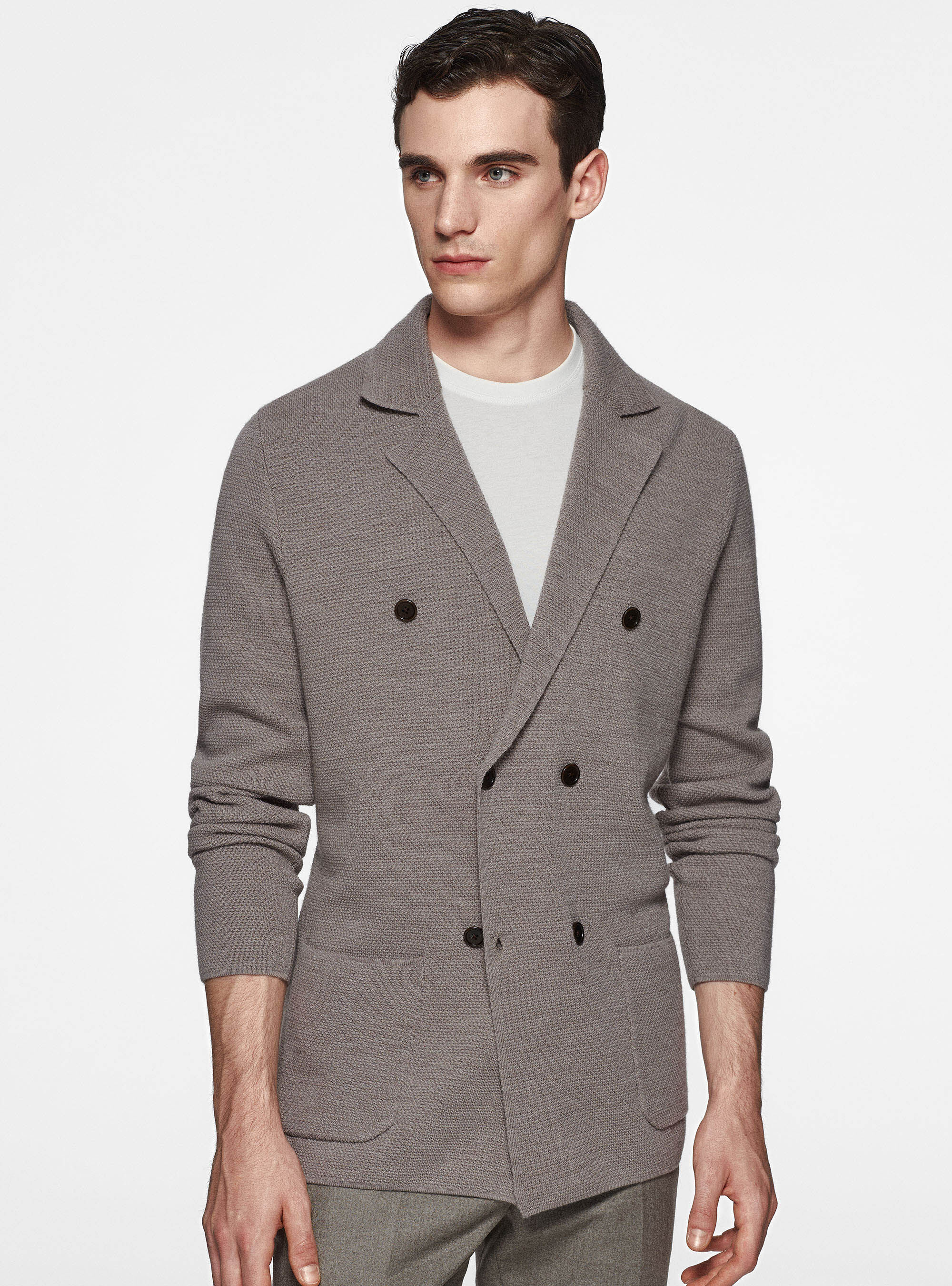 Double breasted knitted blazer in pure wool