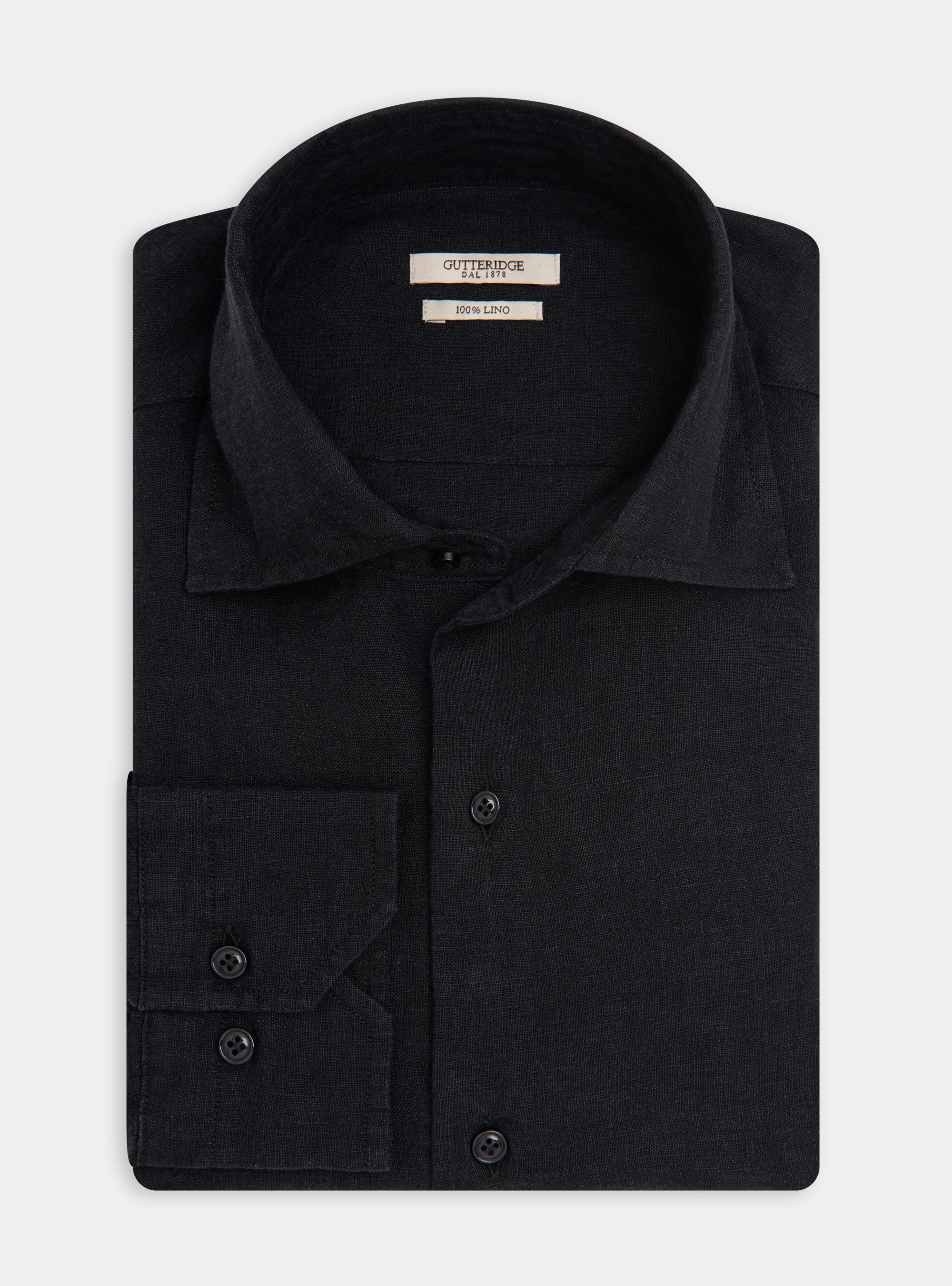 Camicia collo semi francese in puro lino, NERO