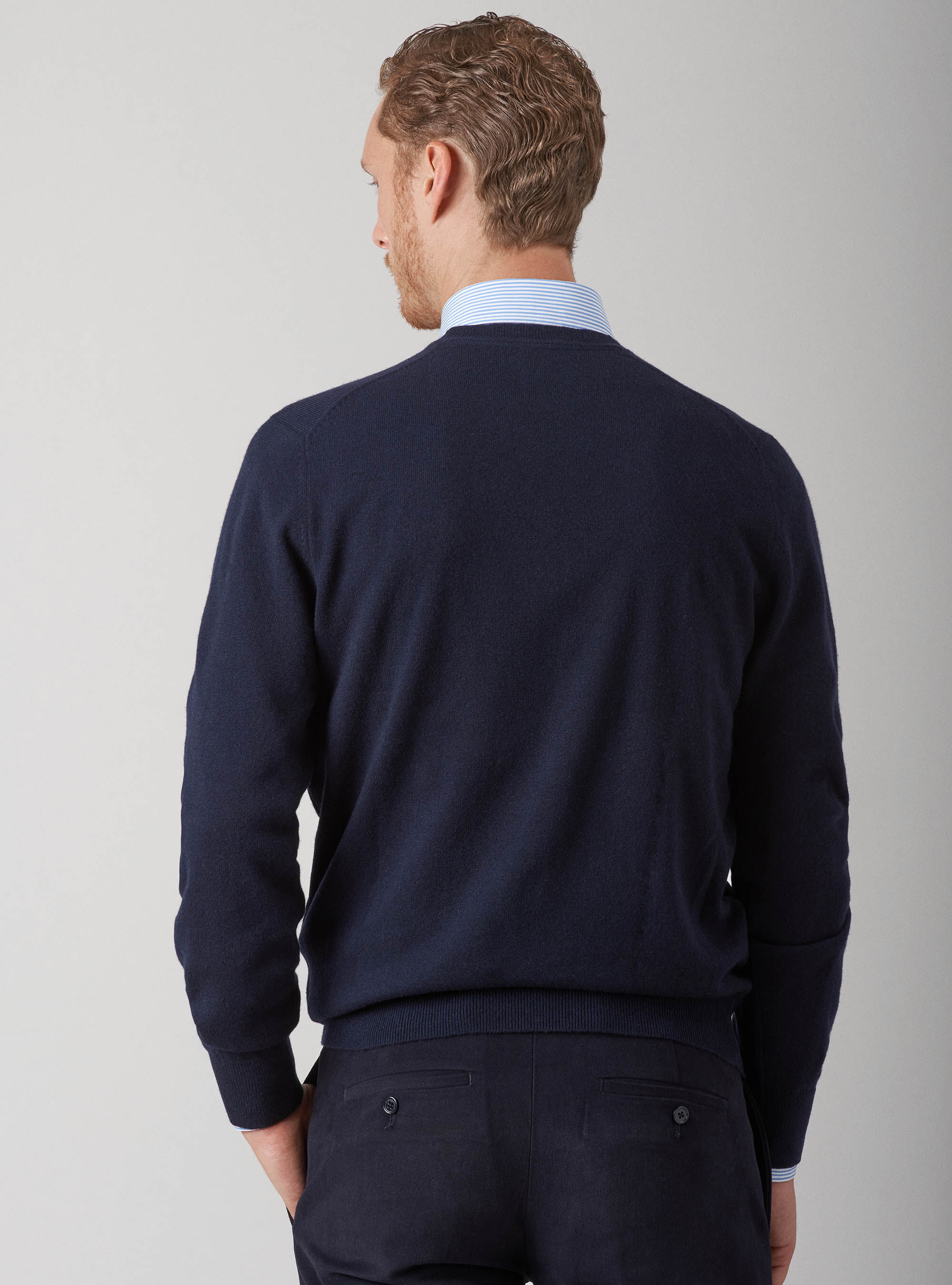 Maglia girocollo in lana lambswool e cashmere, BLU NAVY