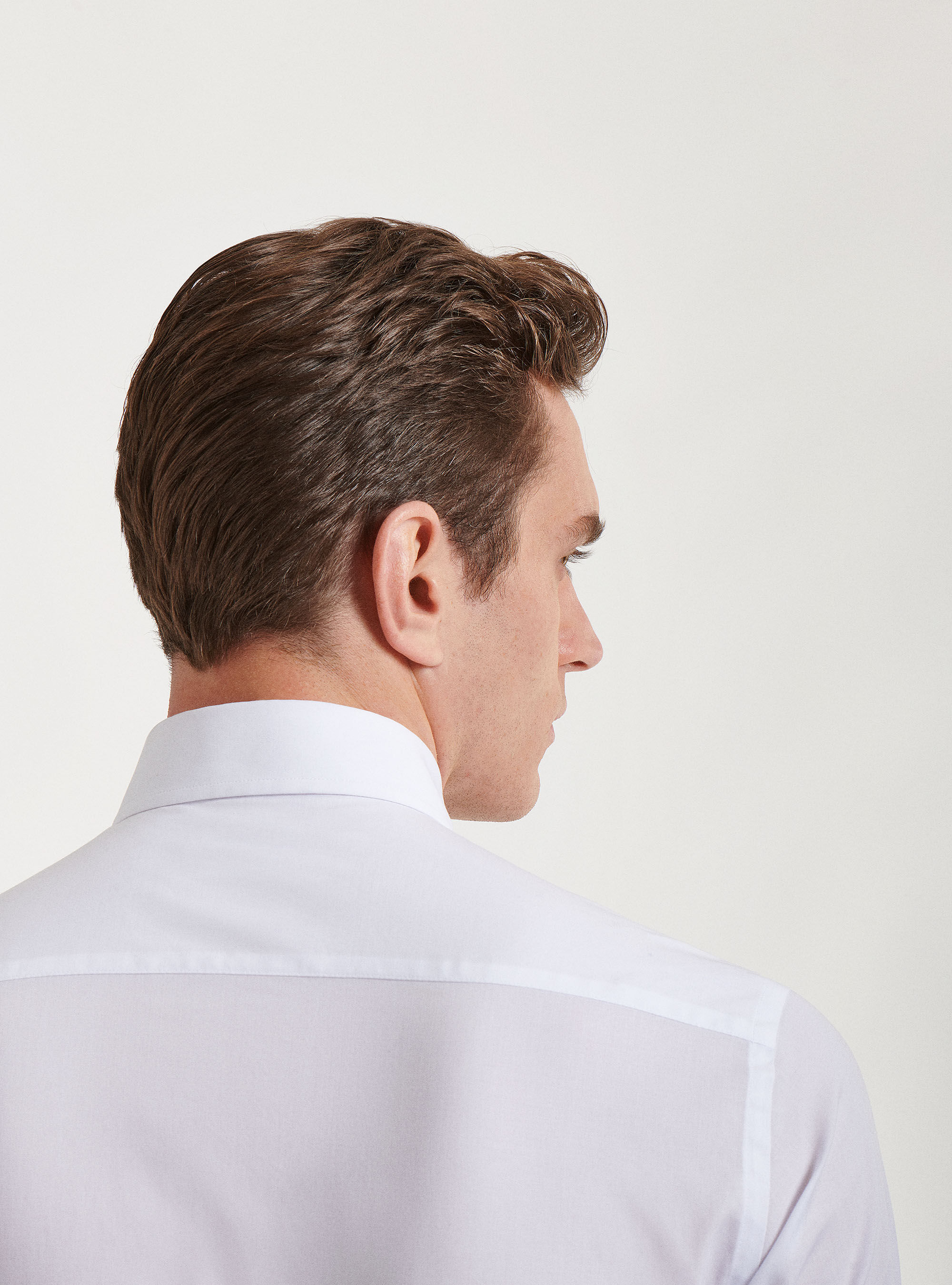 Stretch poplin semi French collar shirt, WHITE