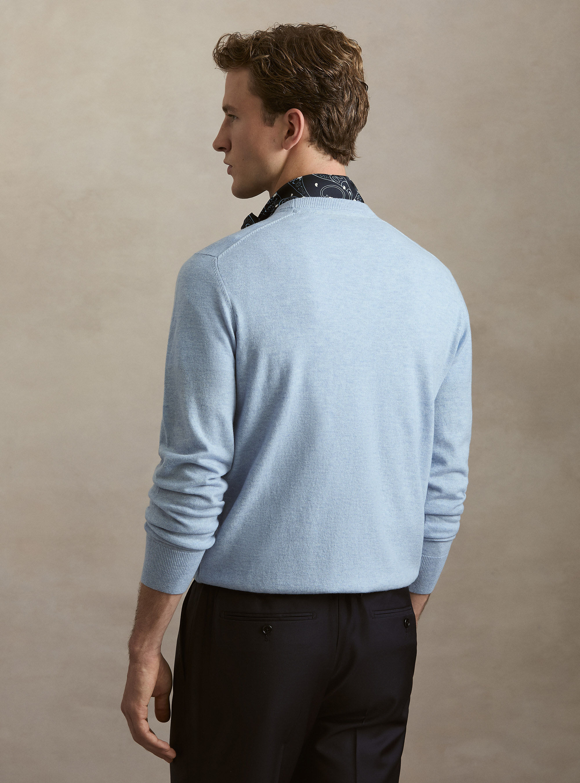 Girocollo in maglia in lana poliammide cashmere, AZZURRO POLVERE 0283C