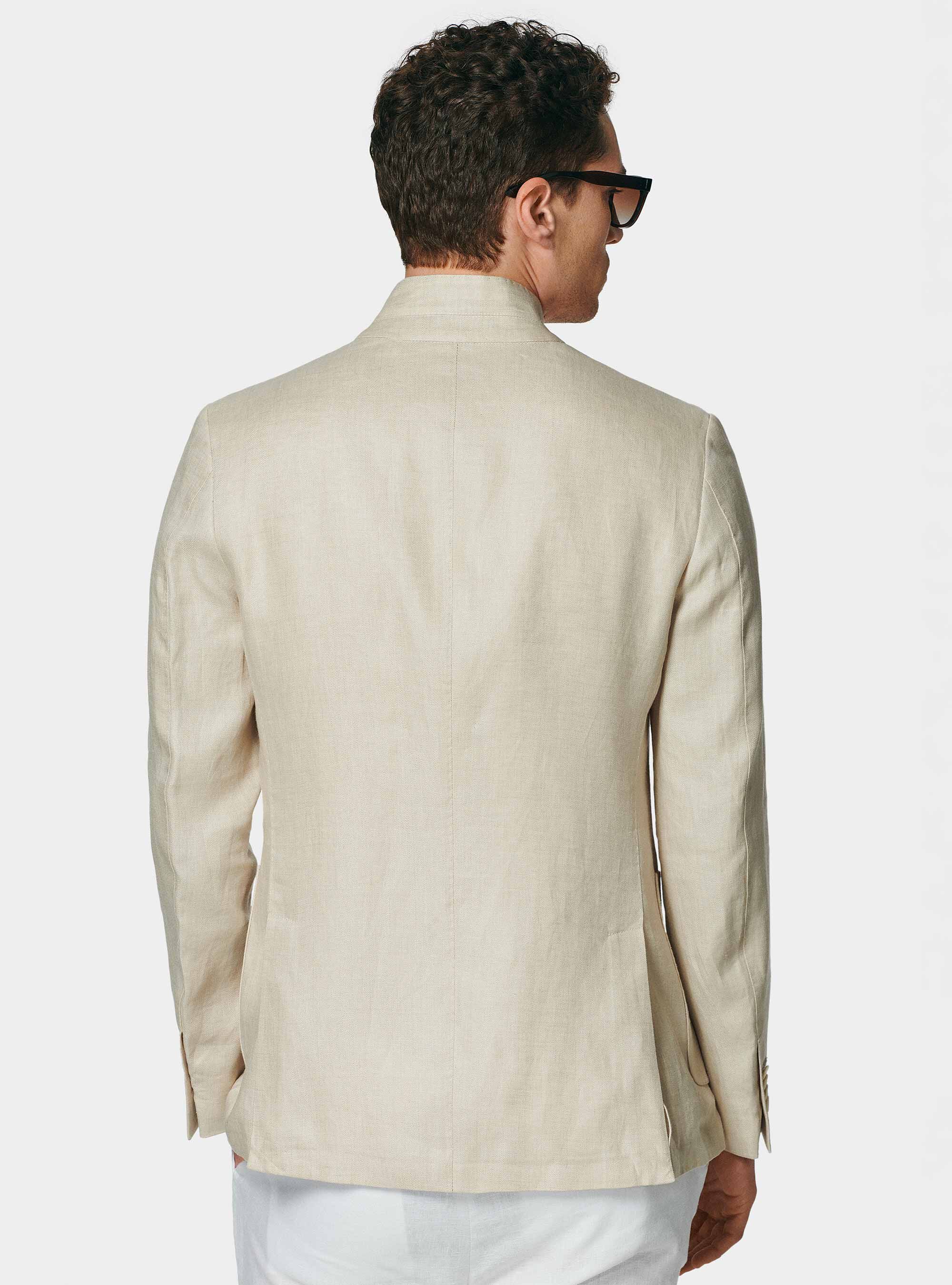 Veste cor&eacute;enne en lin pur &agrave; chevrons, &Atilde; CRU