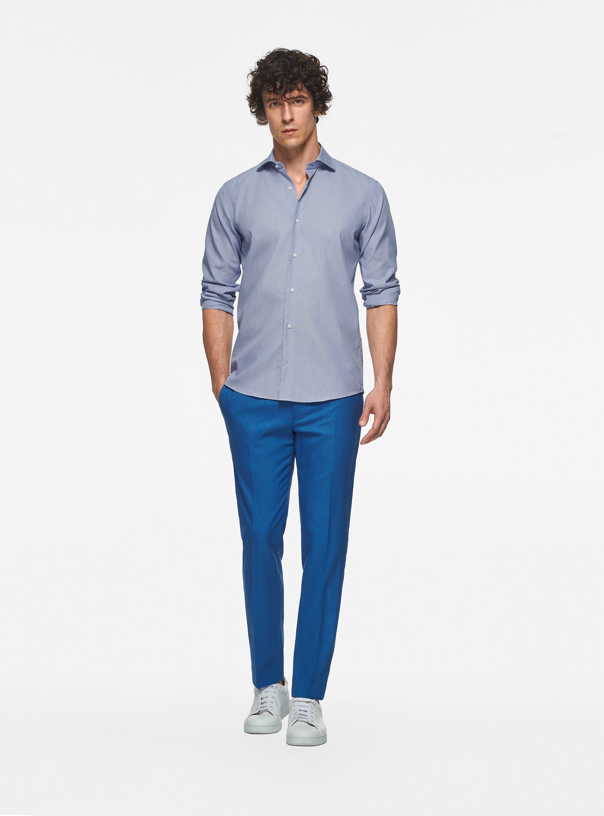 Camicia millerighe in cotone, BLU