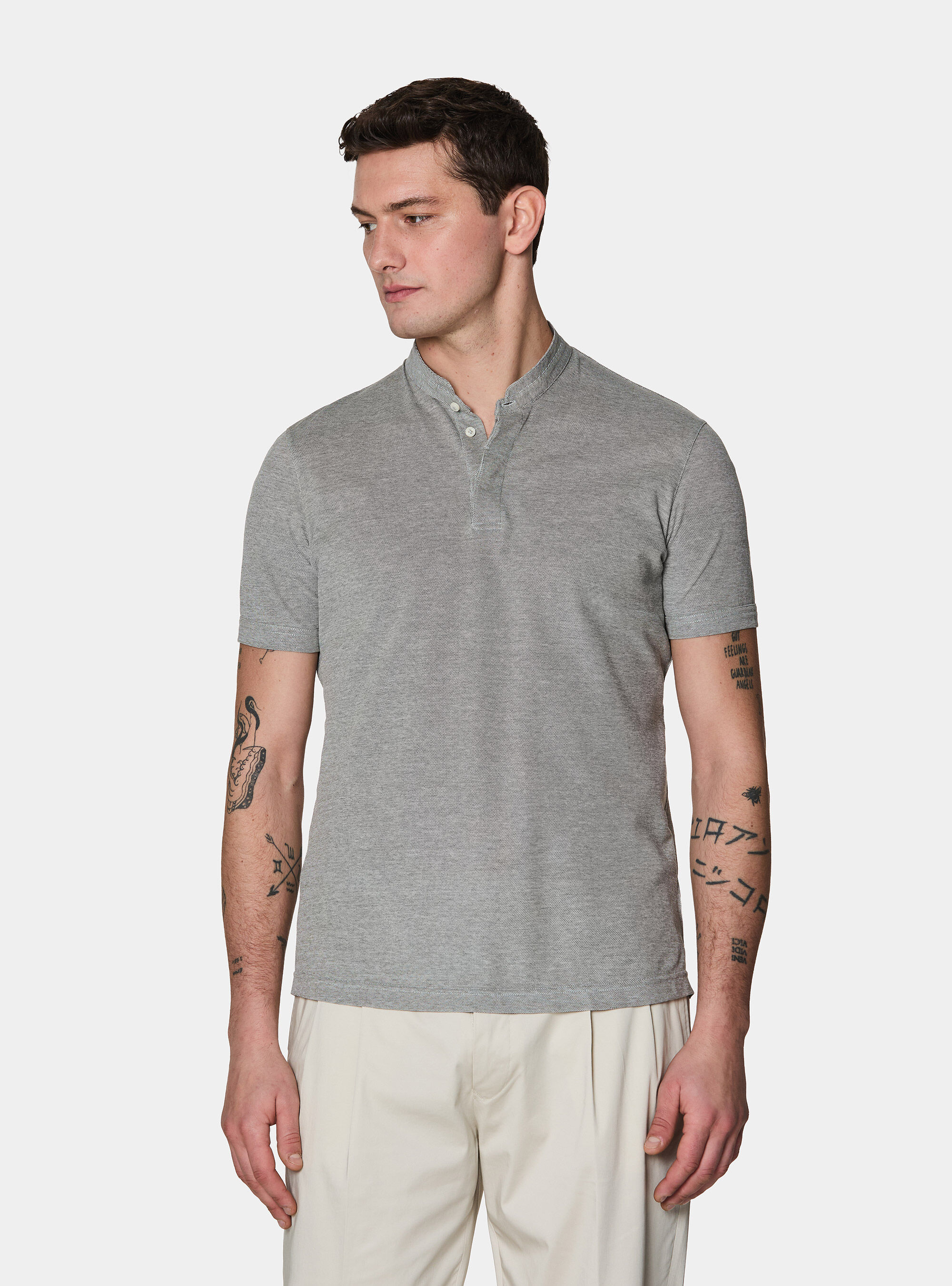 Polo shirt with Korean collar in stretch cotton blend