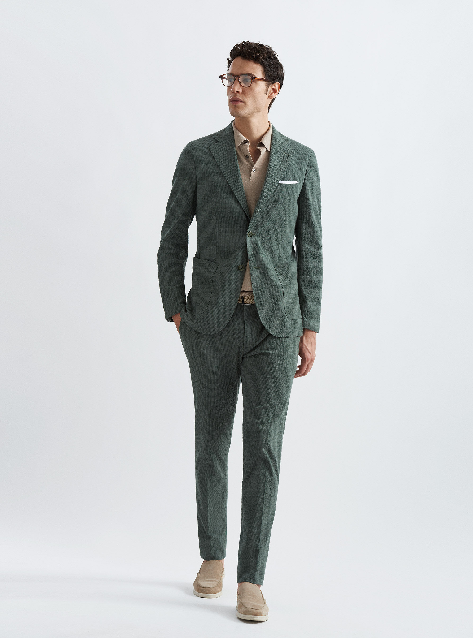 Giacca per abito in cotone stretch seersucker, 0609C MILITARE