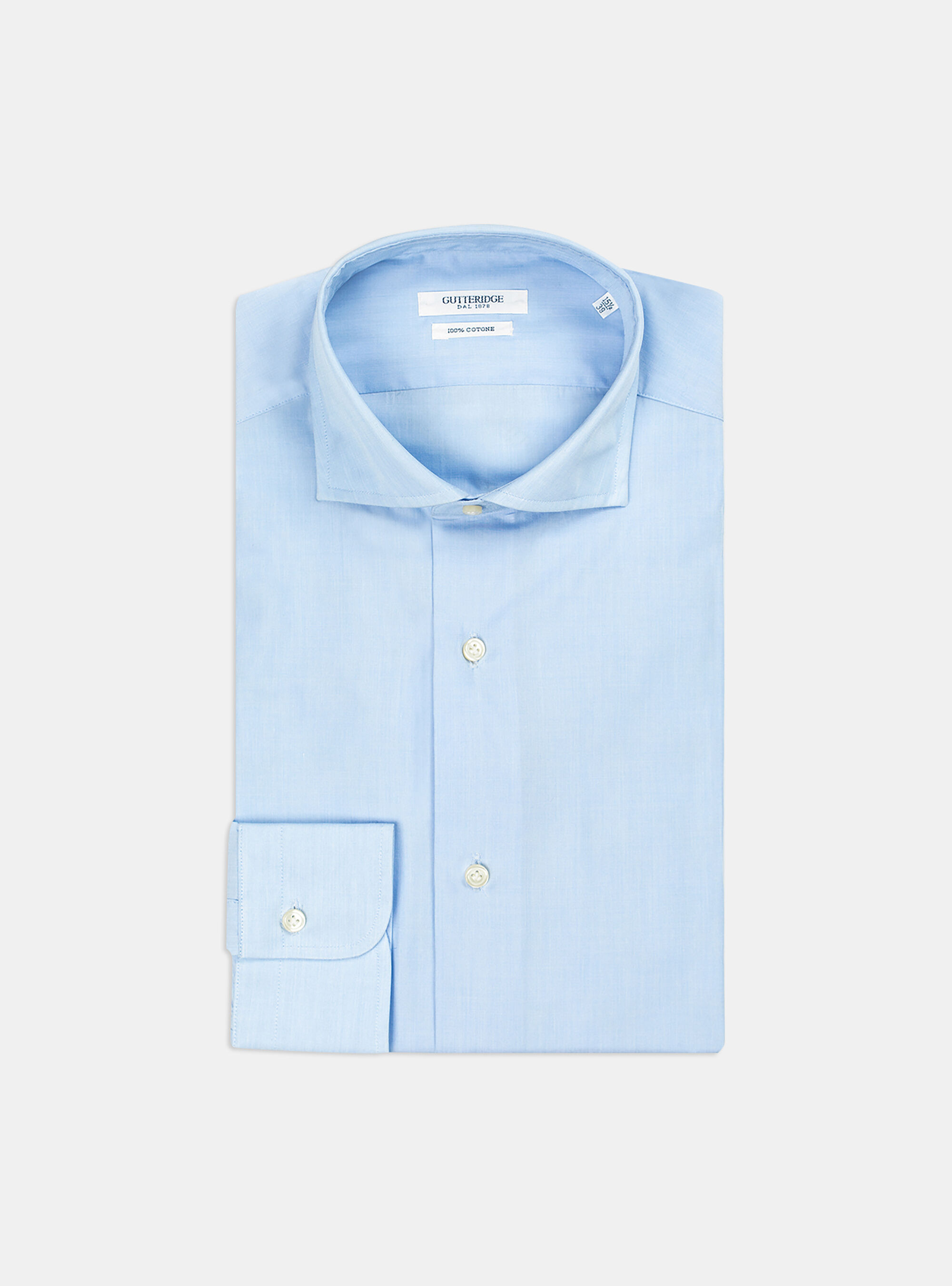 Camicia con collo francese in fil a fil, CELESTE