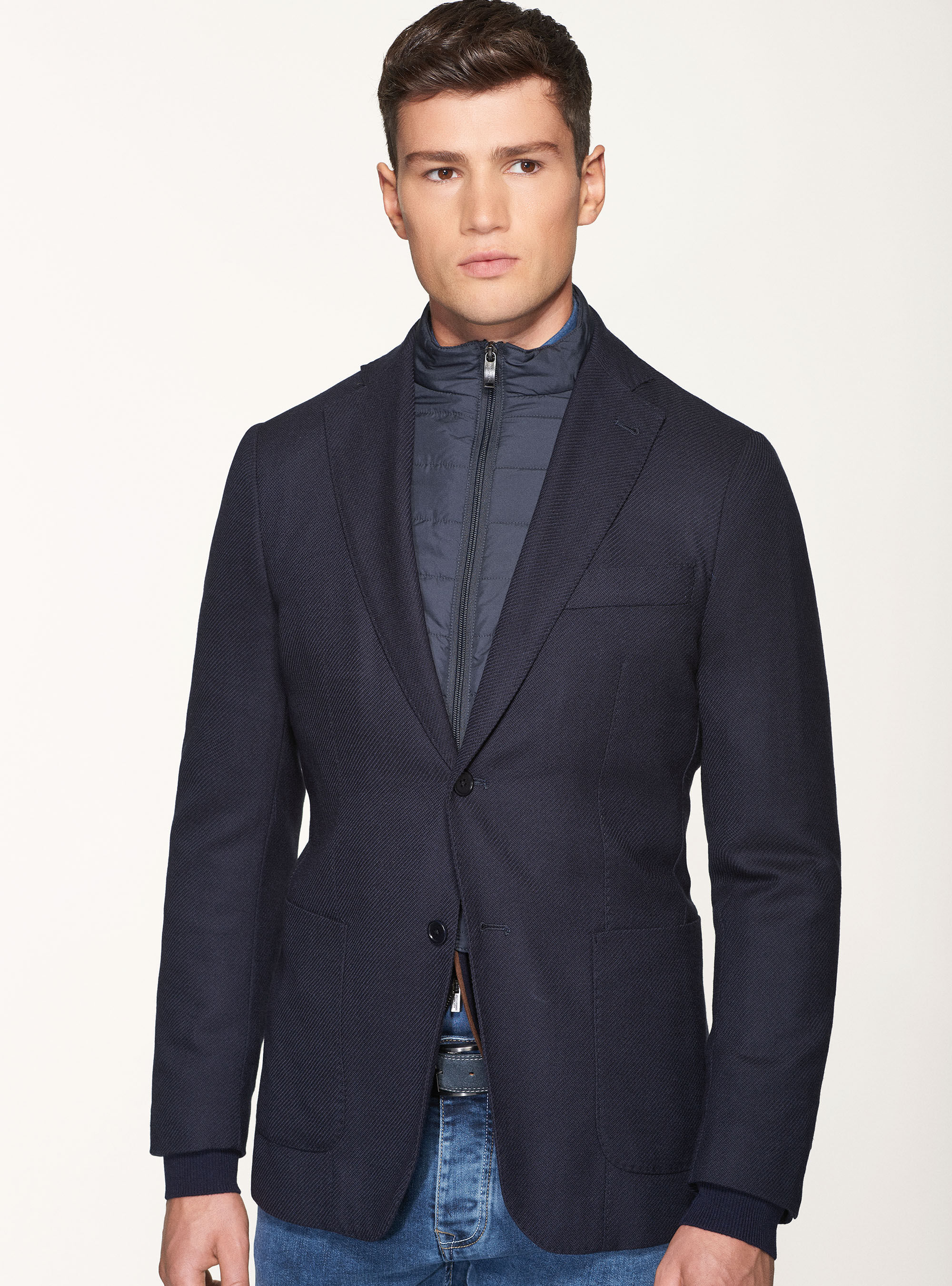 Wool twill blazer with vest