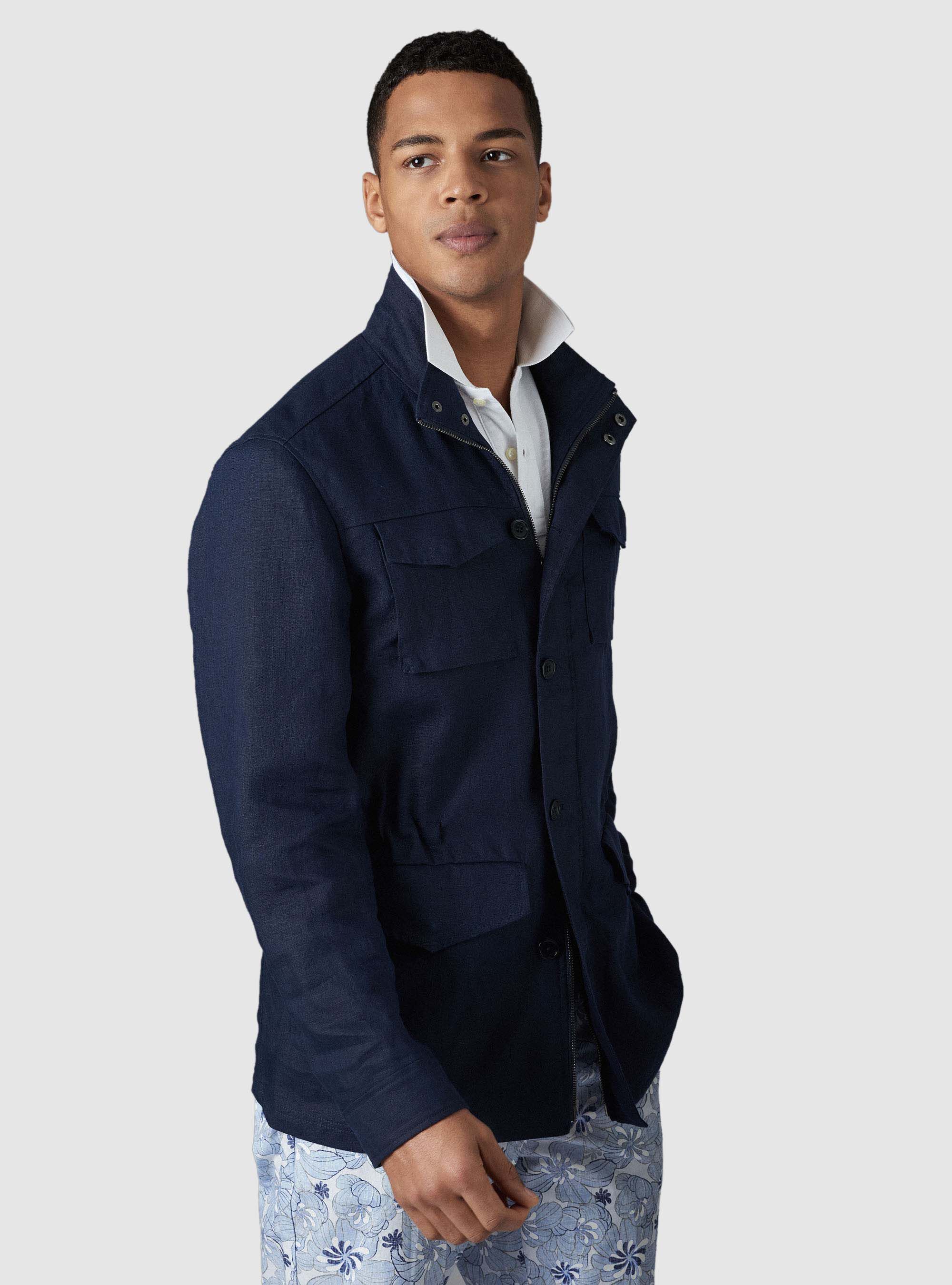 Jacke aus reinem Leinen, NAVY 0218C