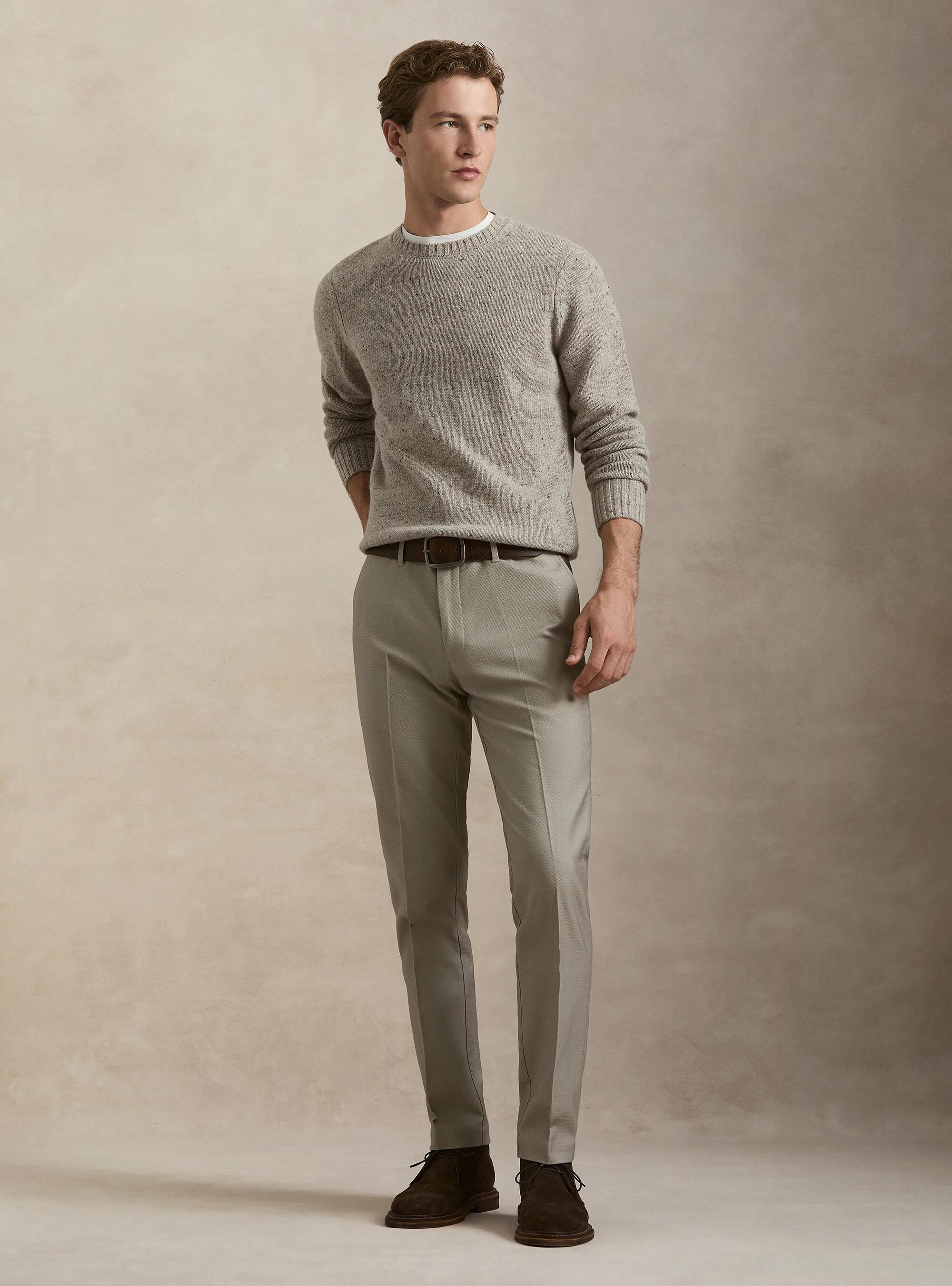 Donegal-style merino wool blend crewneck sweater