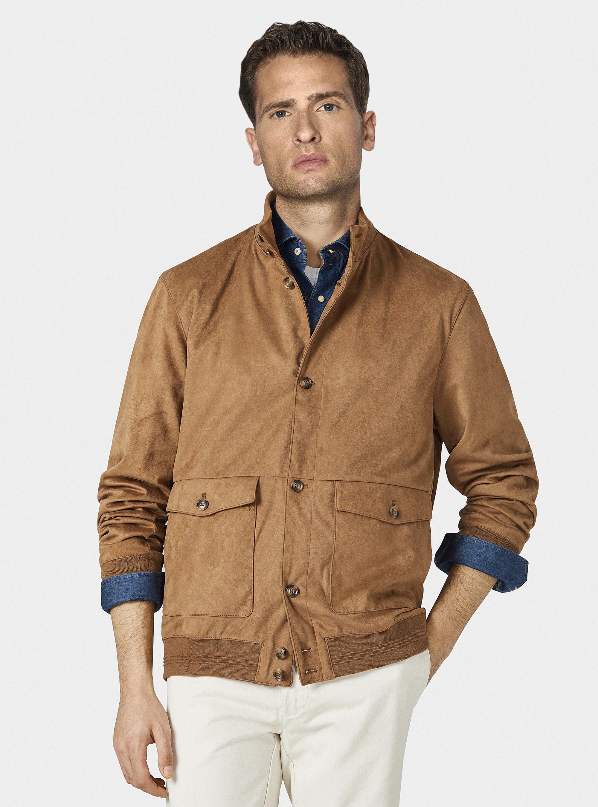 Suede effect bomber jacket, BROWN