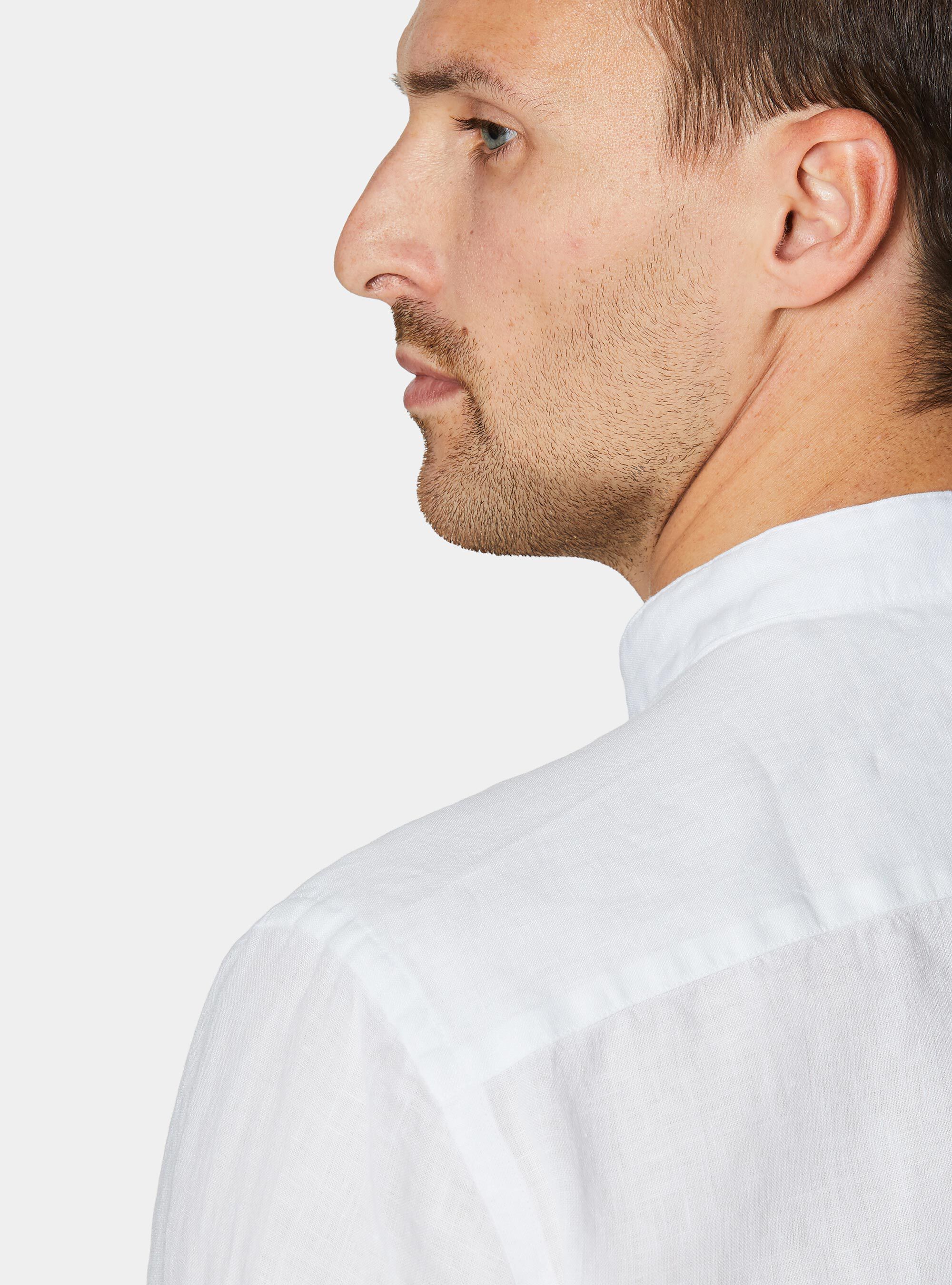 Camicia coreana in puro lino, BIANCO