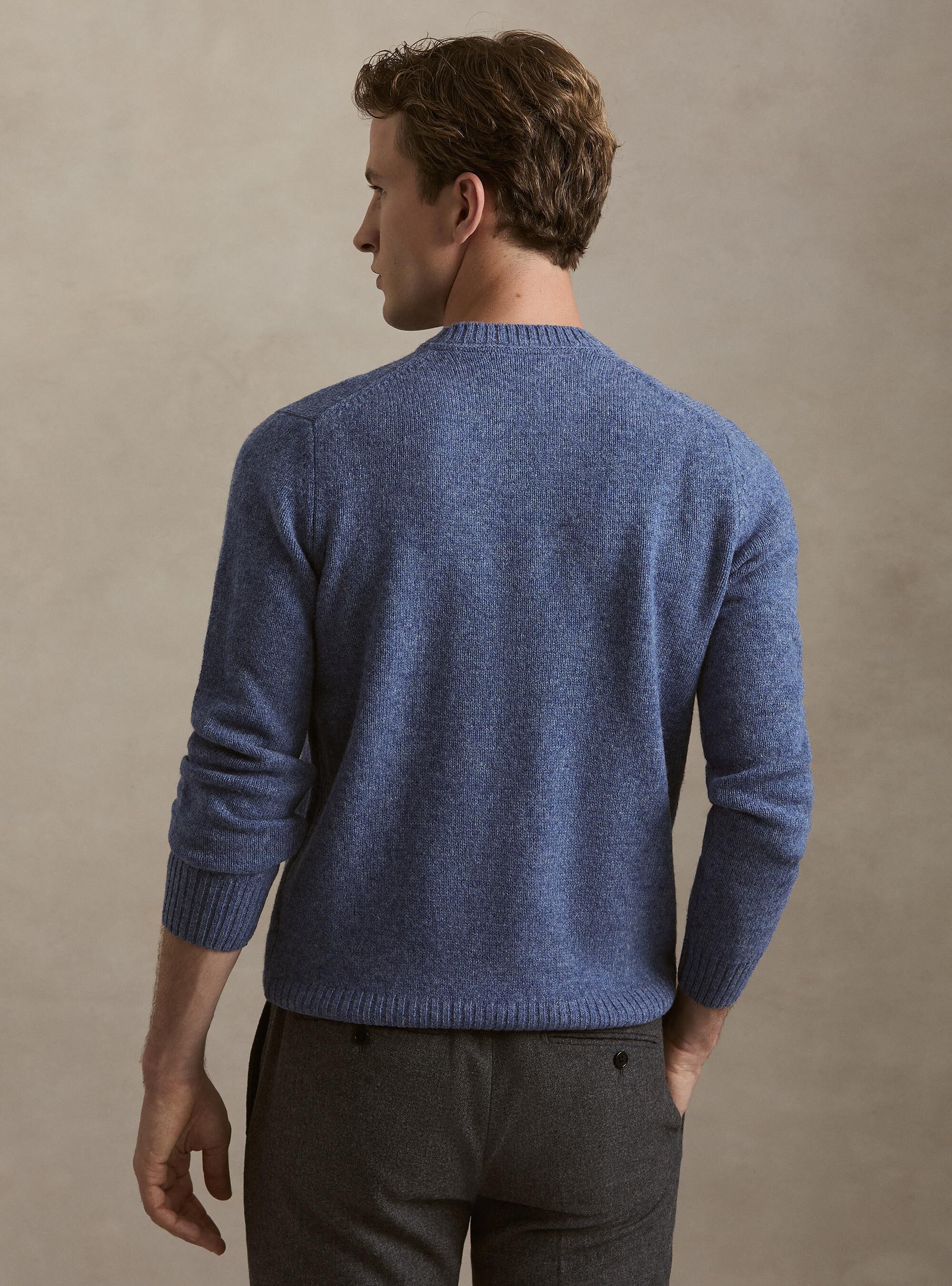 Pure Shetland wool crewneck sweater, 0243C DENIM