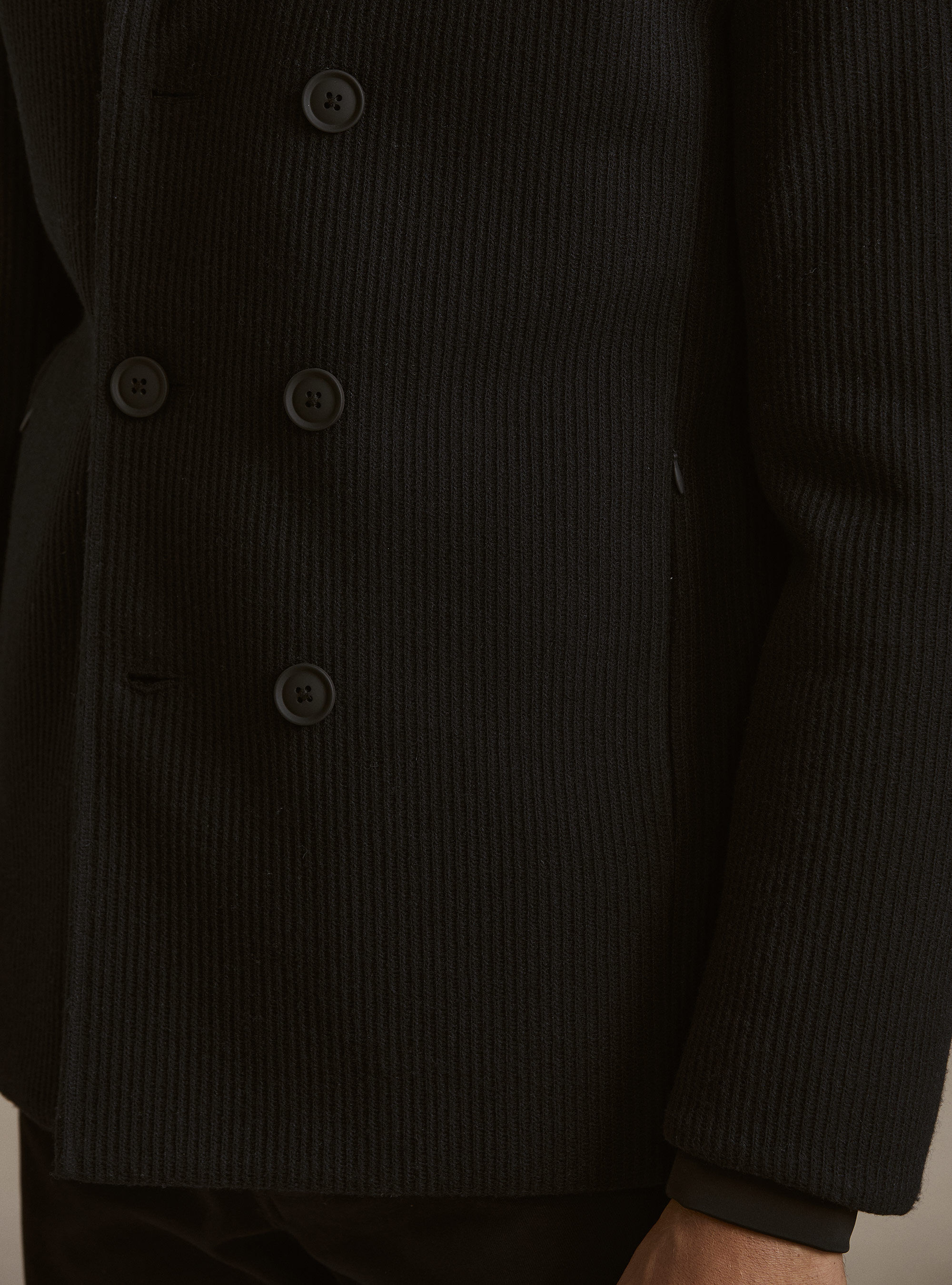 Double-breasted ribbed jacket with removable bib and hood, NAVY BLUE