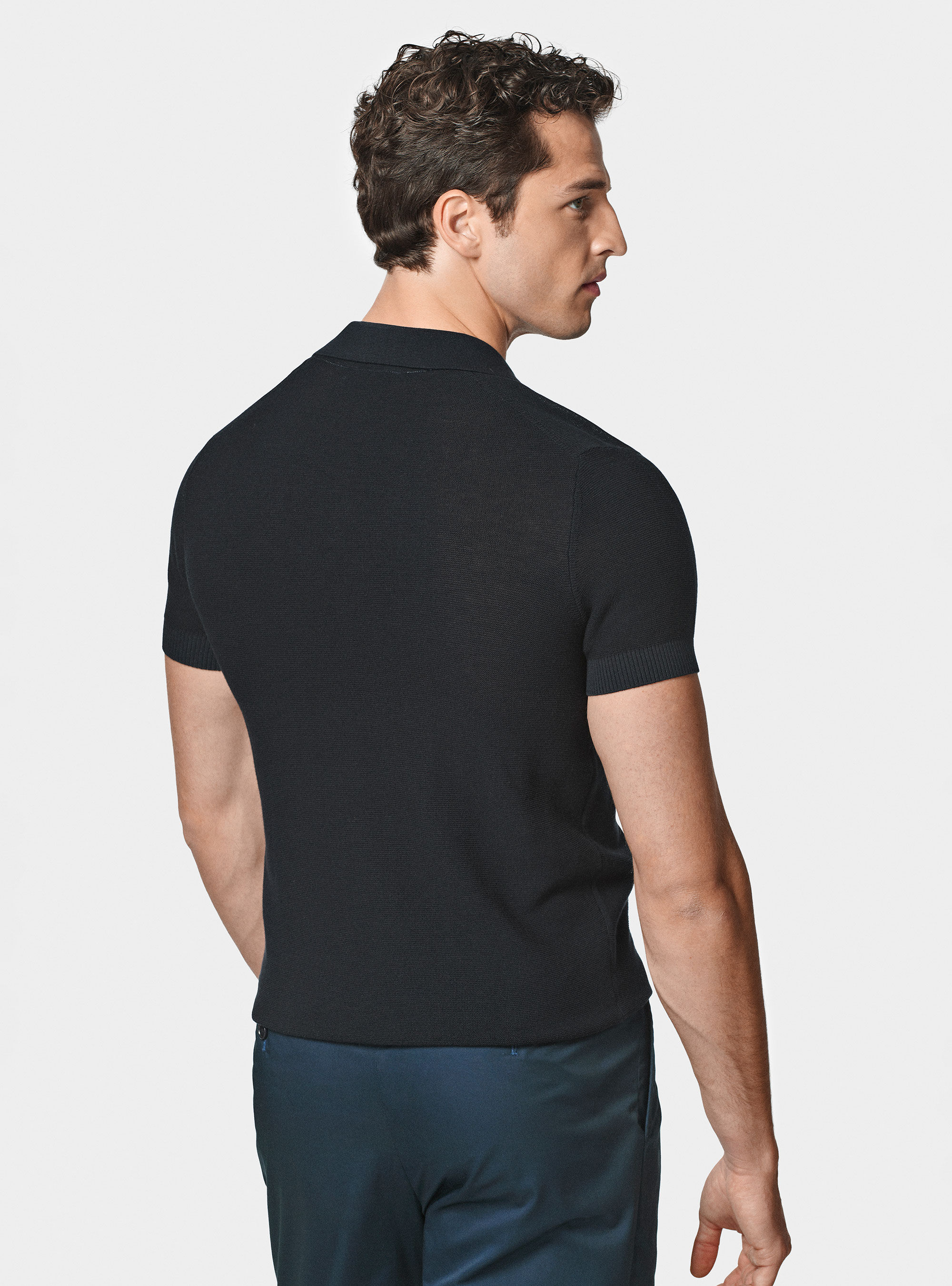 Knitted links polo shirt in extra-fine cotton, NAVY BLUE