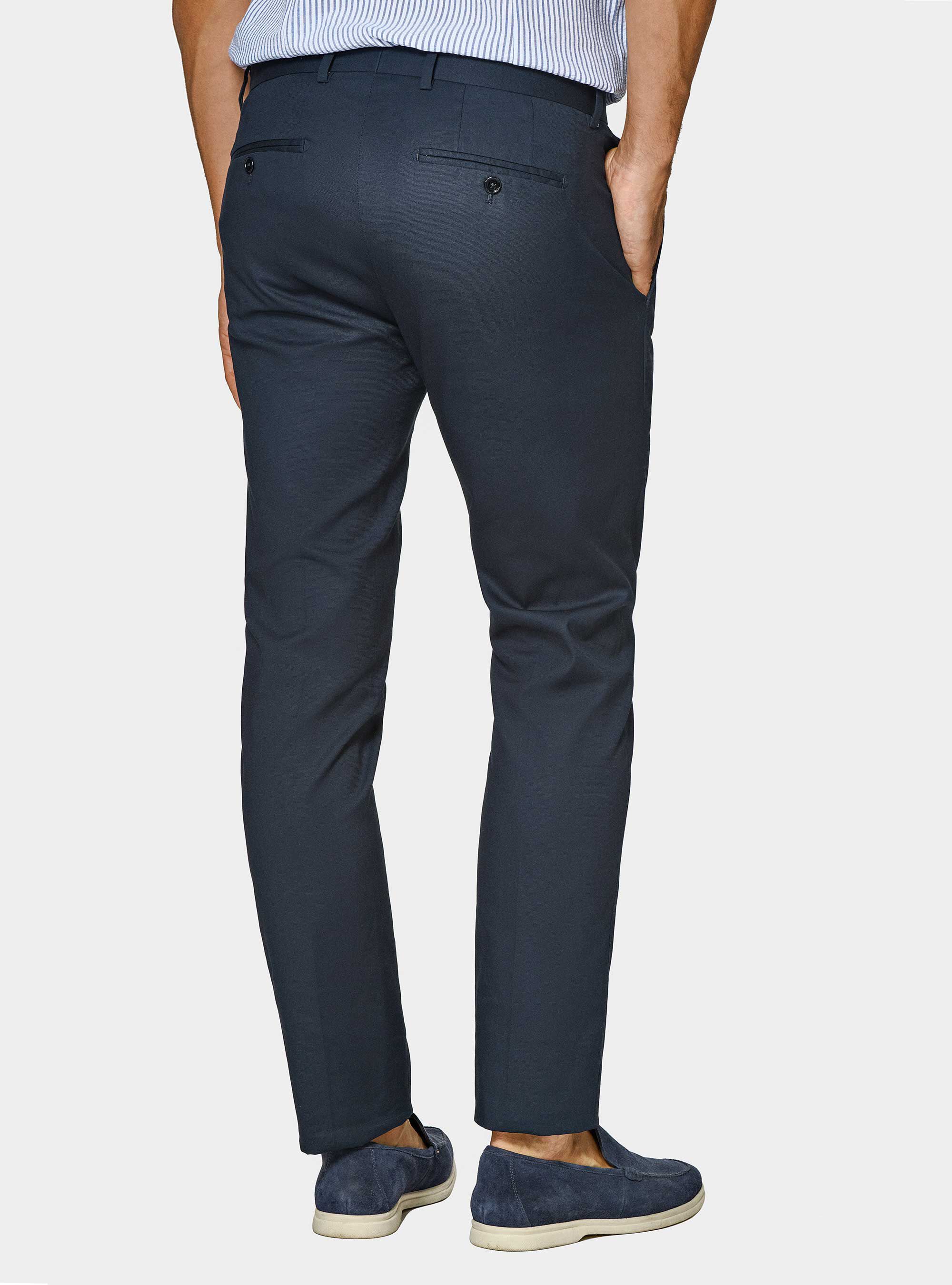 Pantaloni abito in cotone armaturato, BLU NAVY