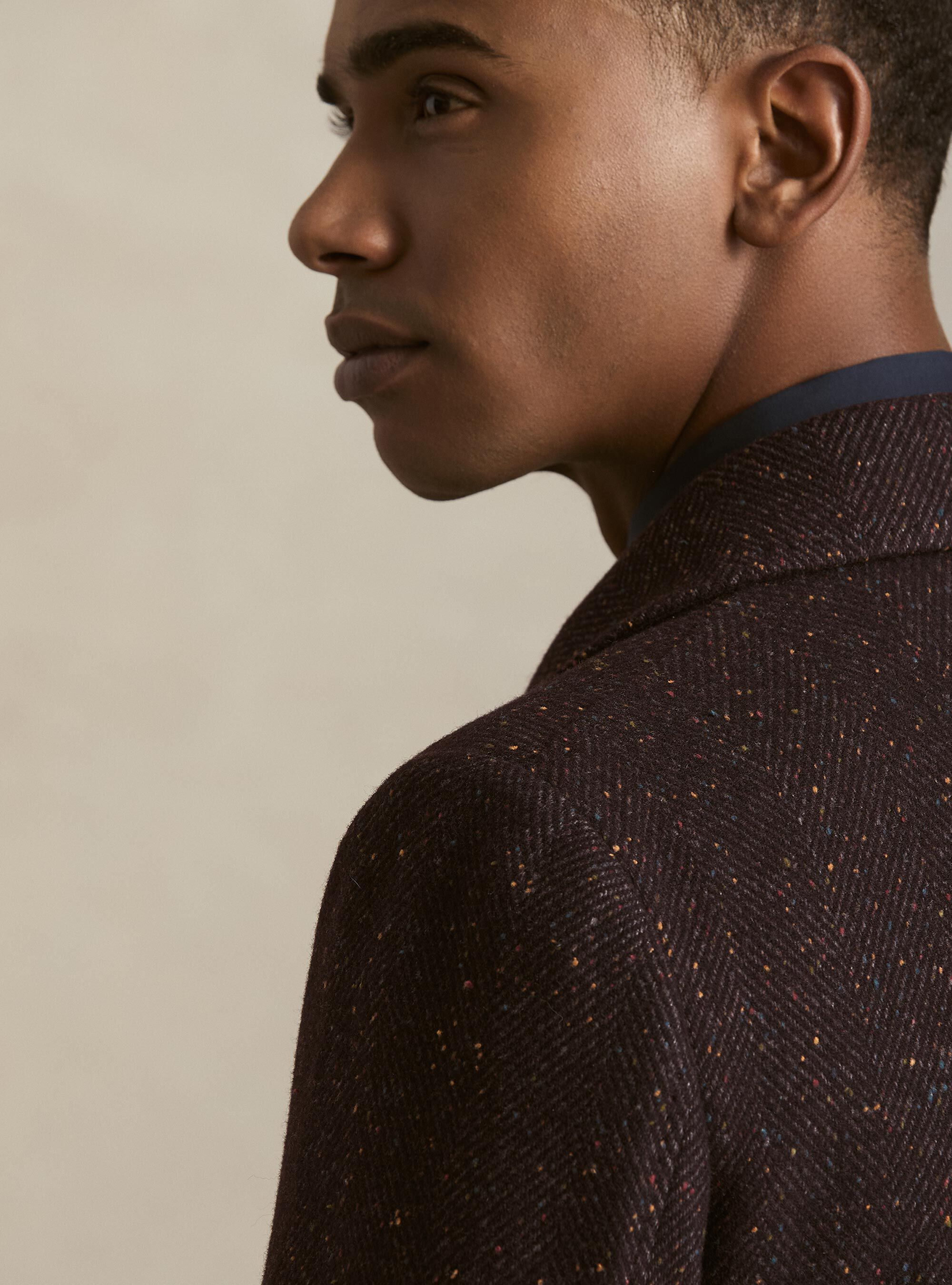 Wool-blend boutonn&eacute; coat, BORDEAUX