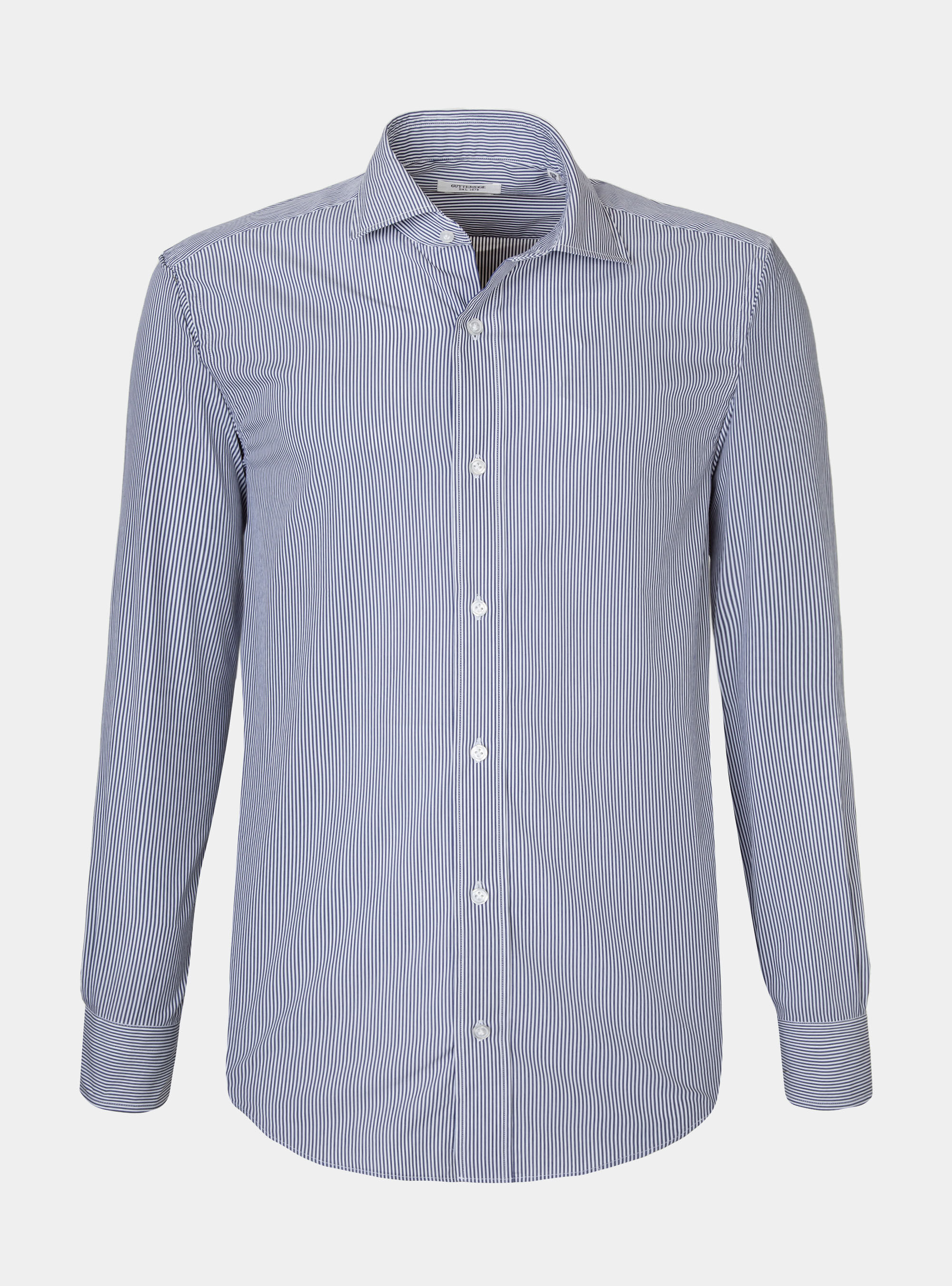 Camicia in popeline di cotone stretch rigato, BLU NAVY