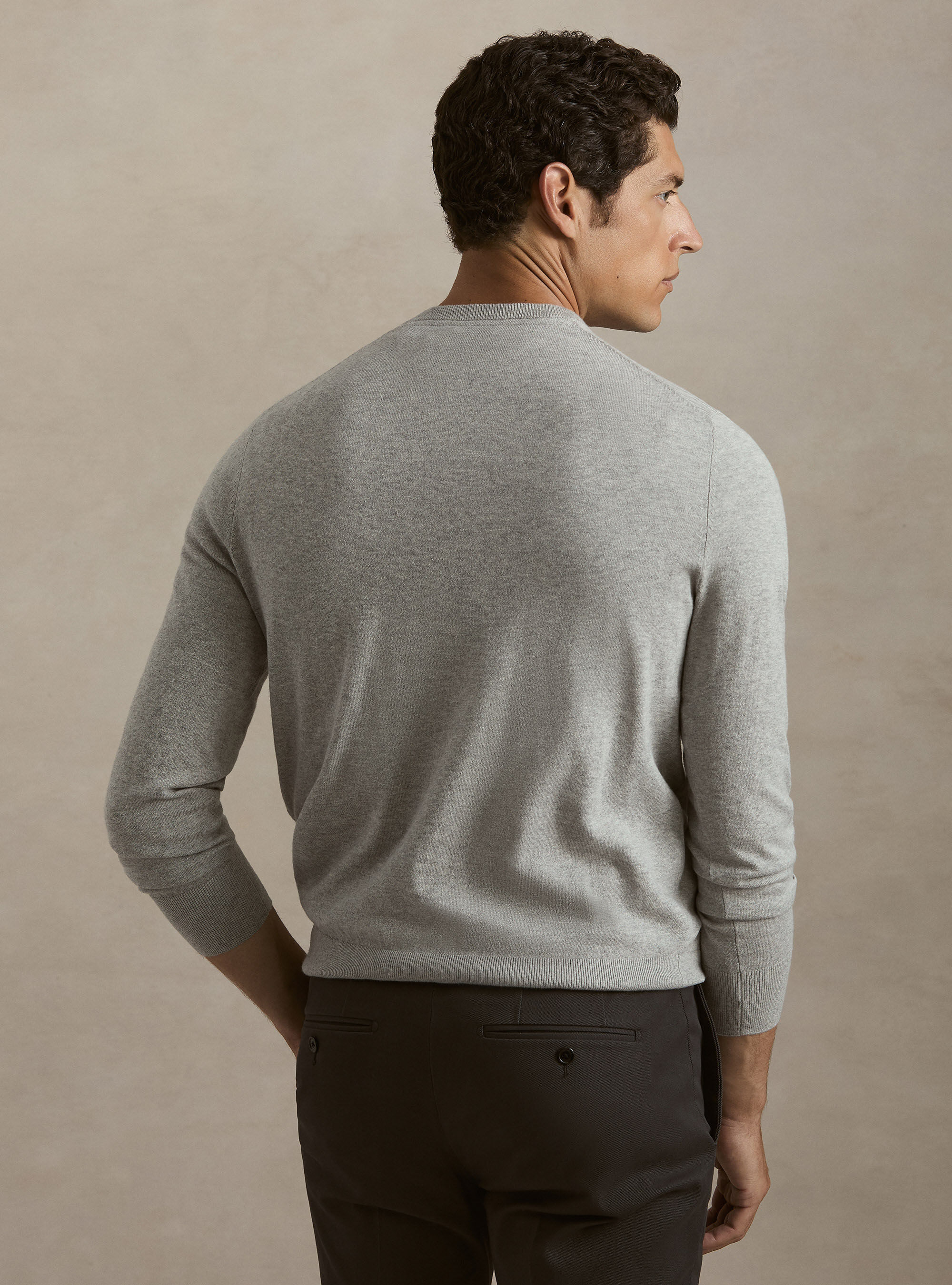 Maglia girocollo in cotone seta e cashmere, GRIGIO CHIARO MELANGE
