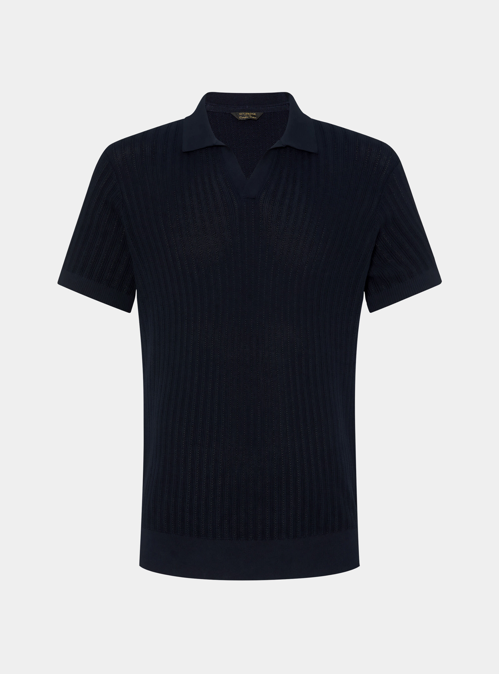 Polo in maglia traforata senza bottoni in cotone extrafine, BLU NAVY