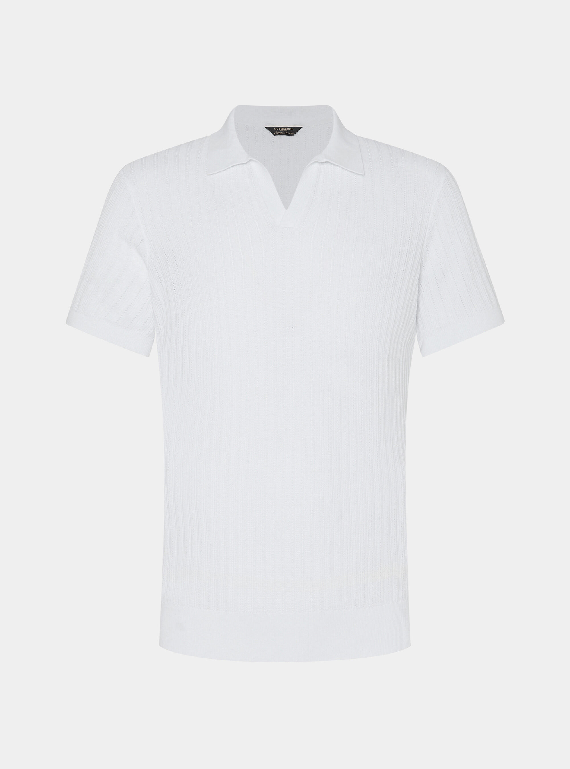 Polo in maglia traforata senza bottoni in cotone extrafine, BIANCO