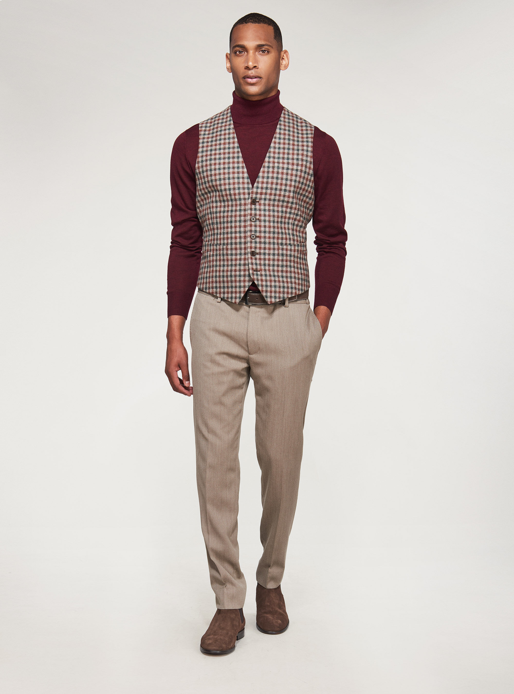 Gilet carreaux surpiqûre tresses