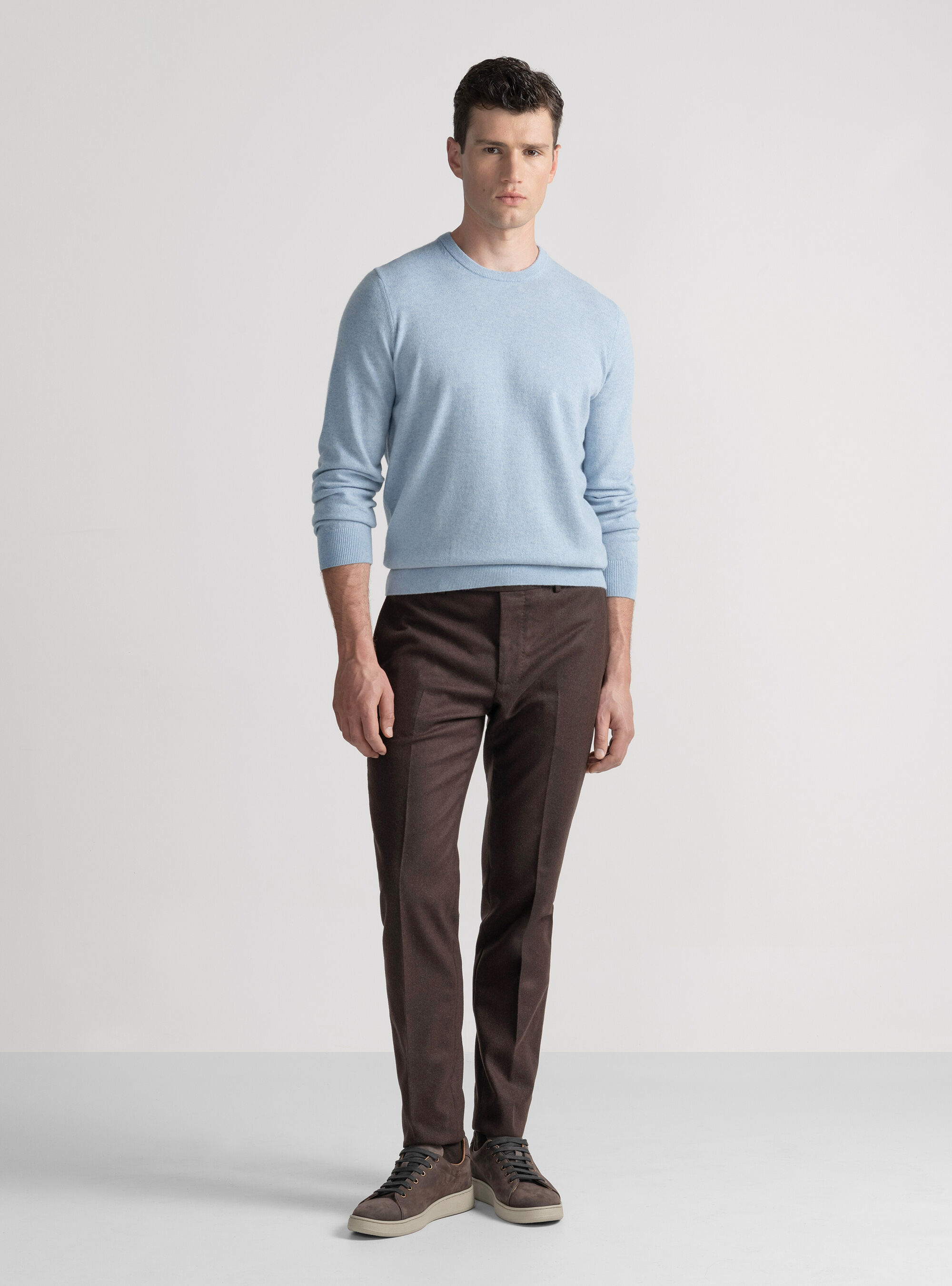 Punto de cachemira con cuello redondo, AZZURRO POLVERE 0283C